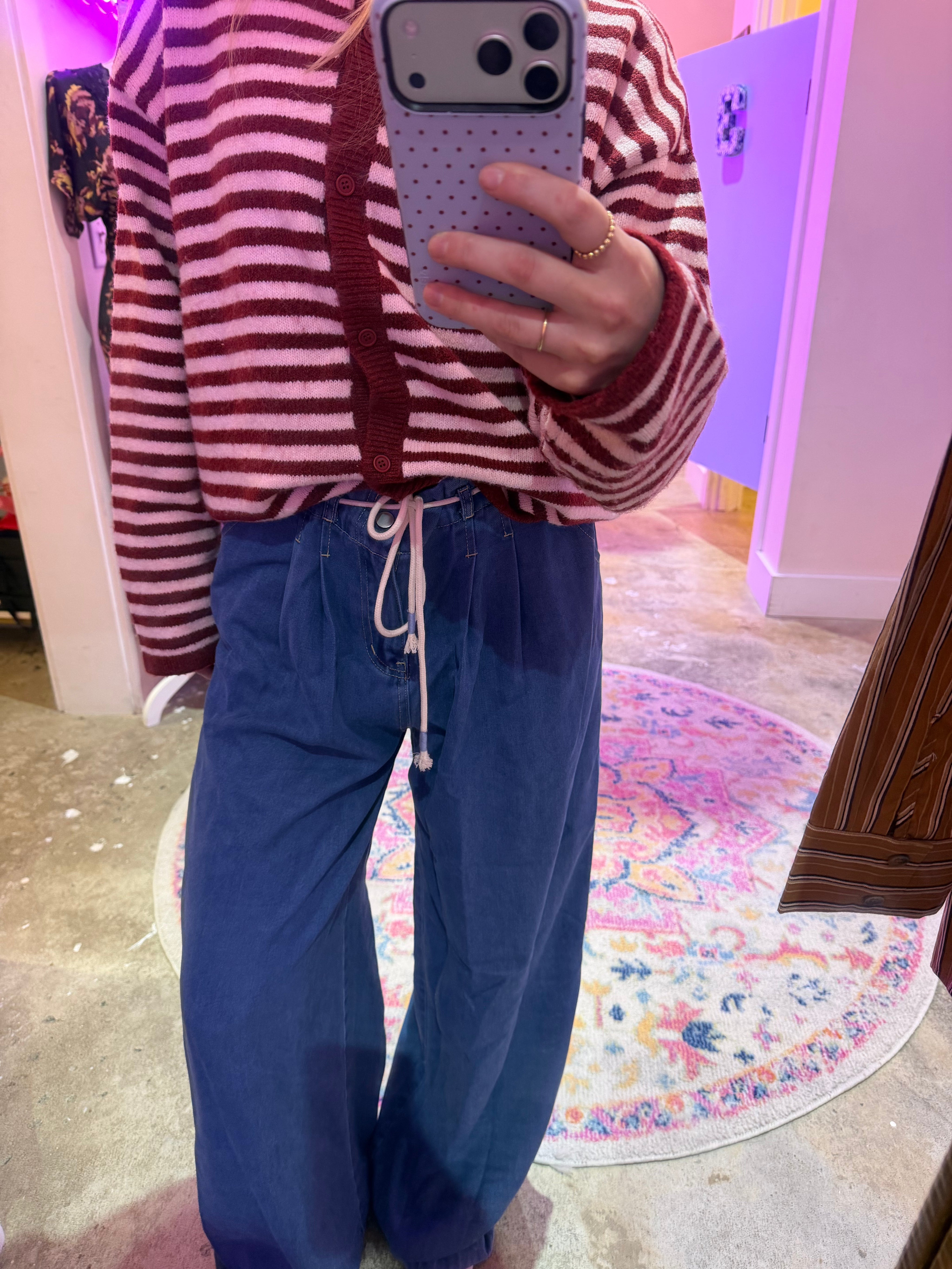 Denim Pleated Wide Leg Pants