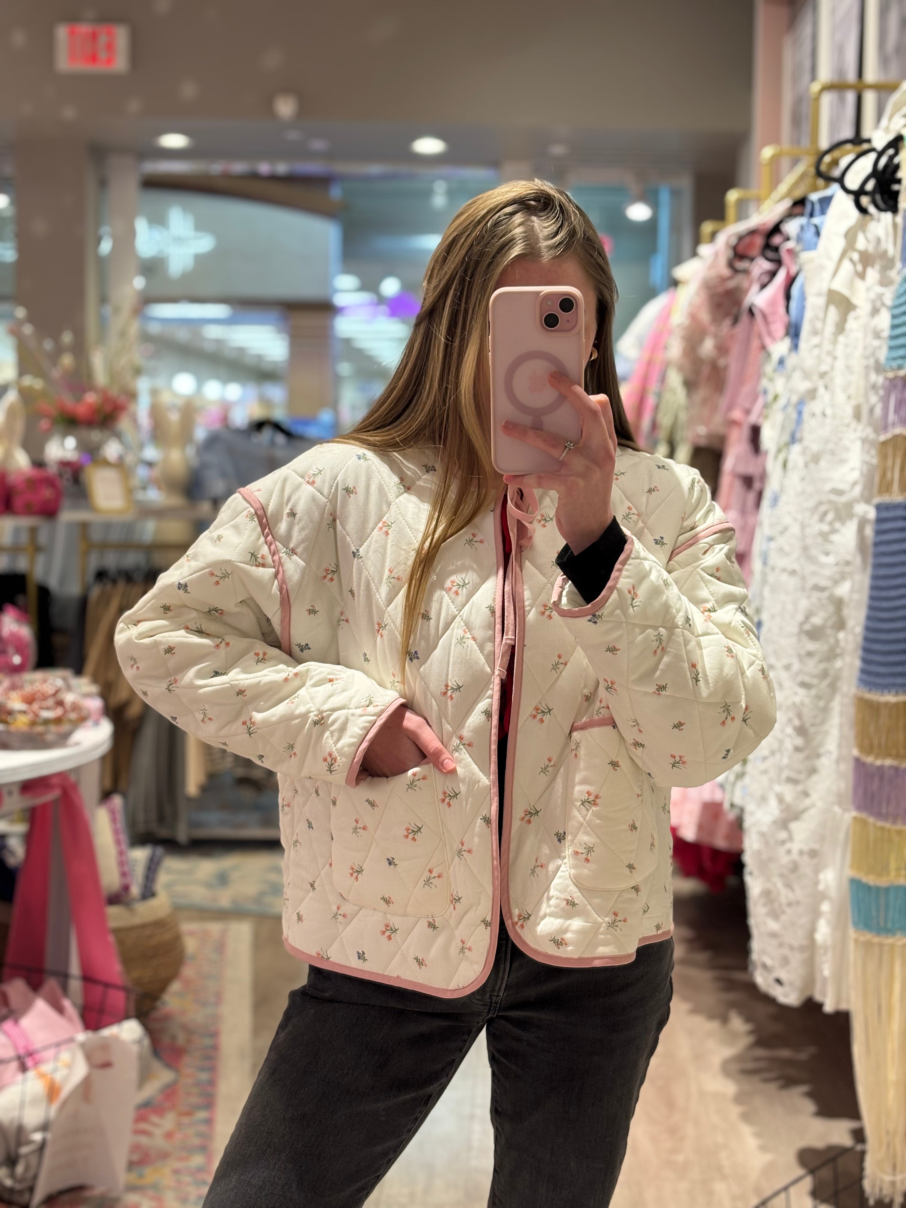 Cream Floral Quilted Jacket