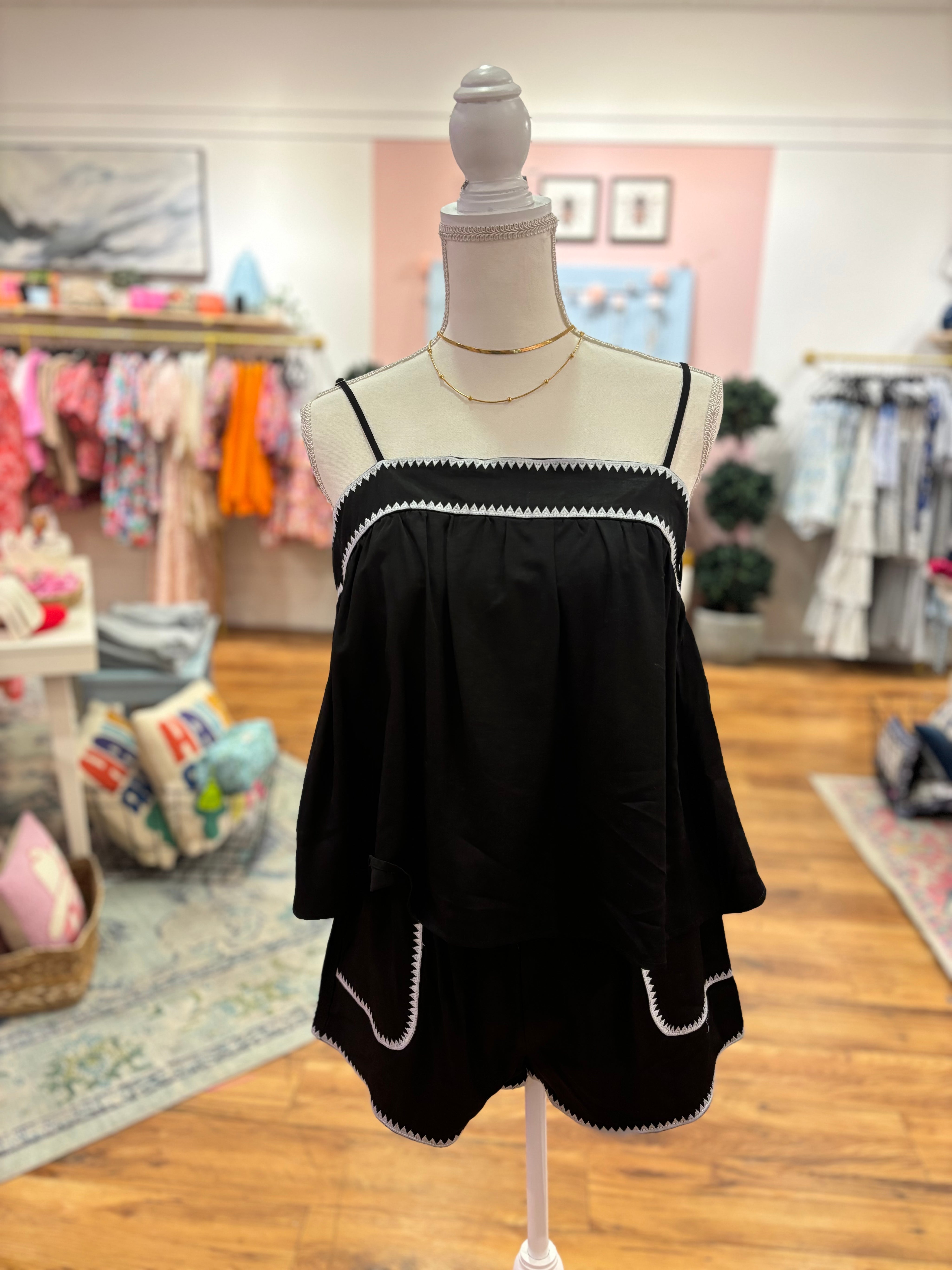 Black Stitch Top & Shorts Set