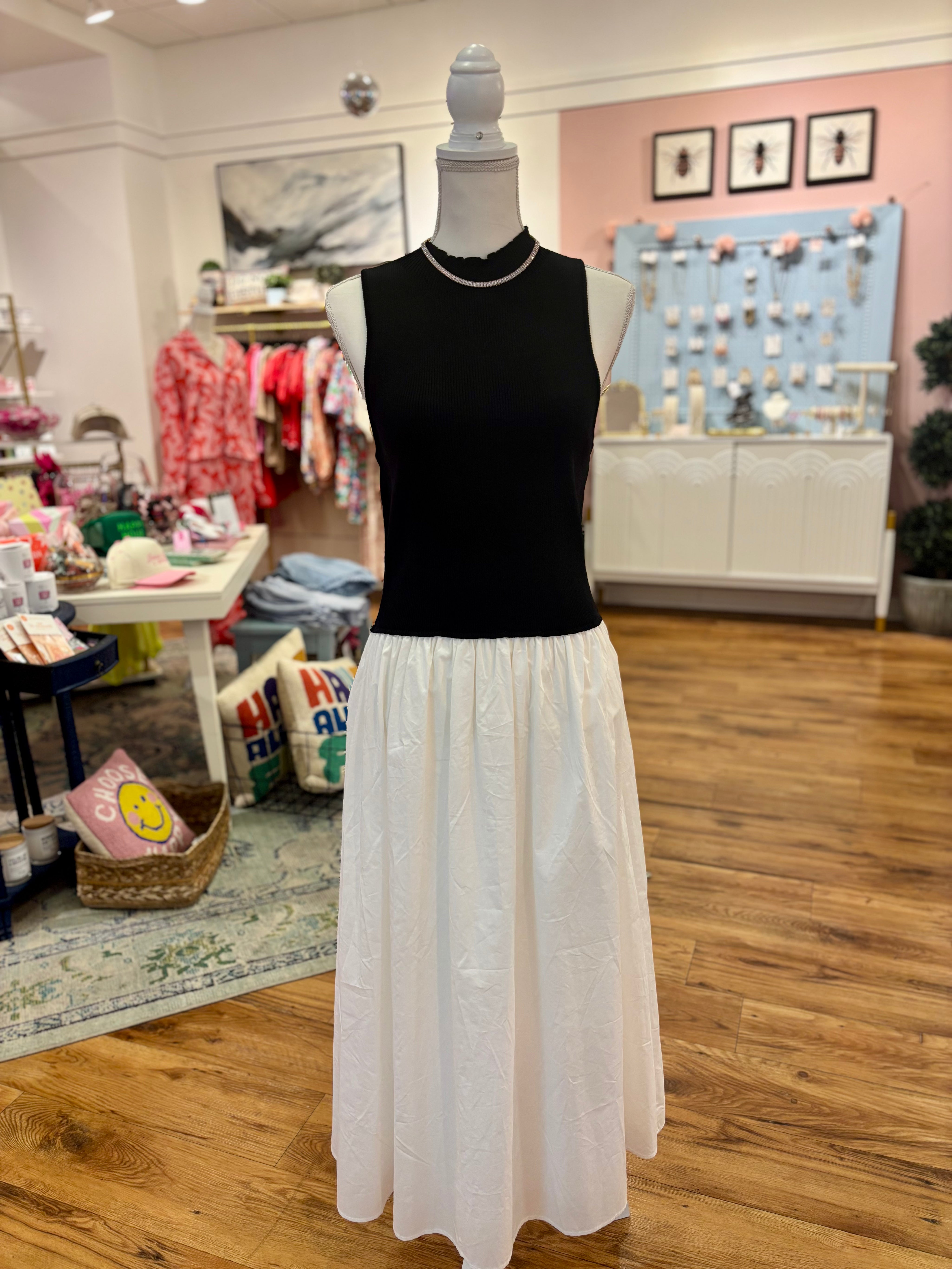 Black Sweater Poplin Midi Dress