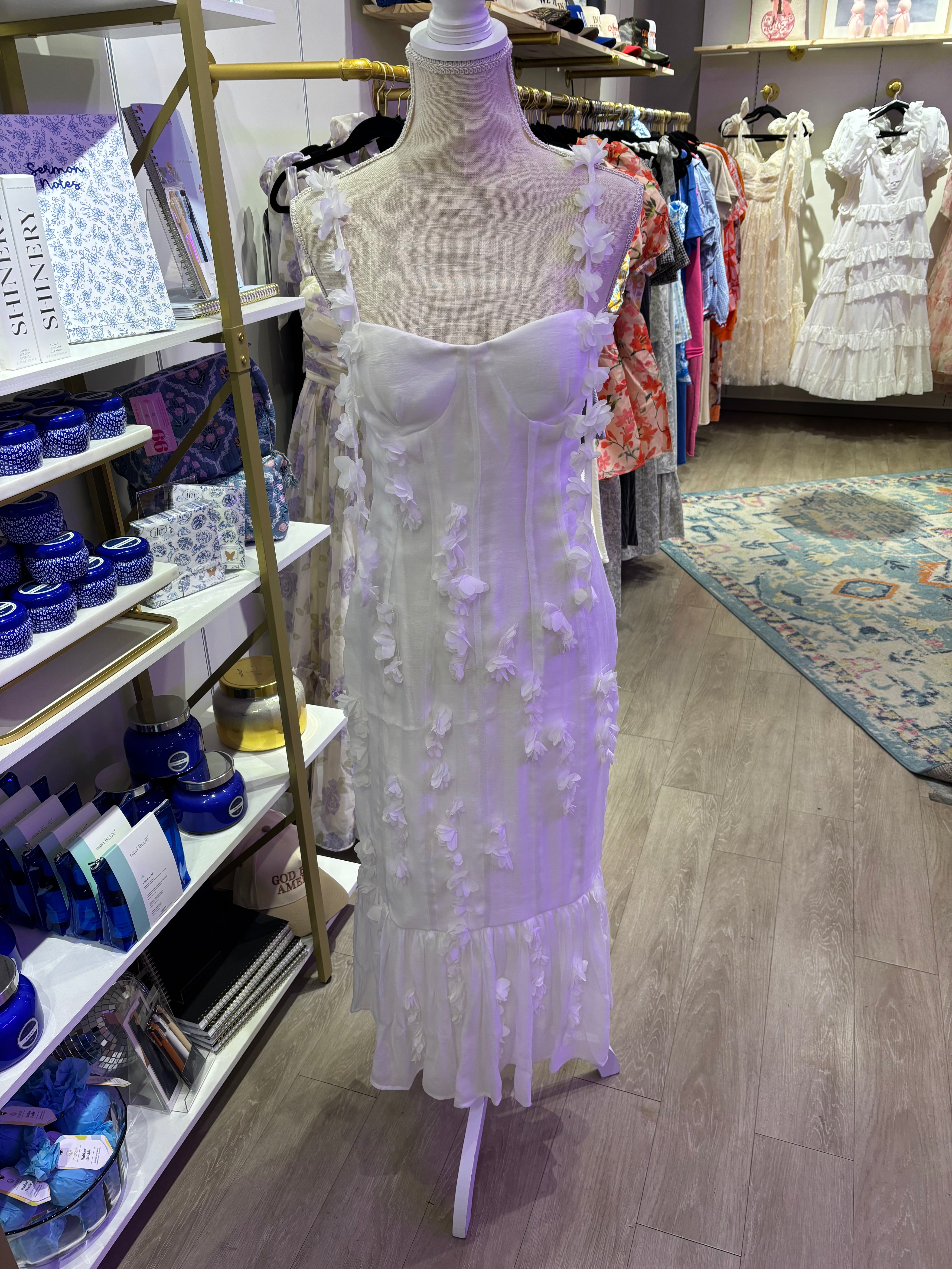 White Floral Detail Midi Dress