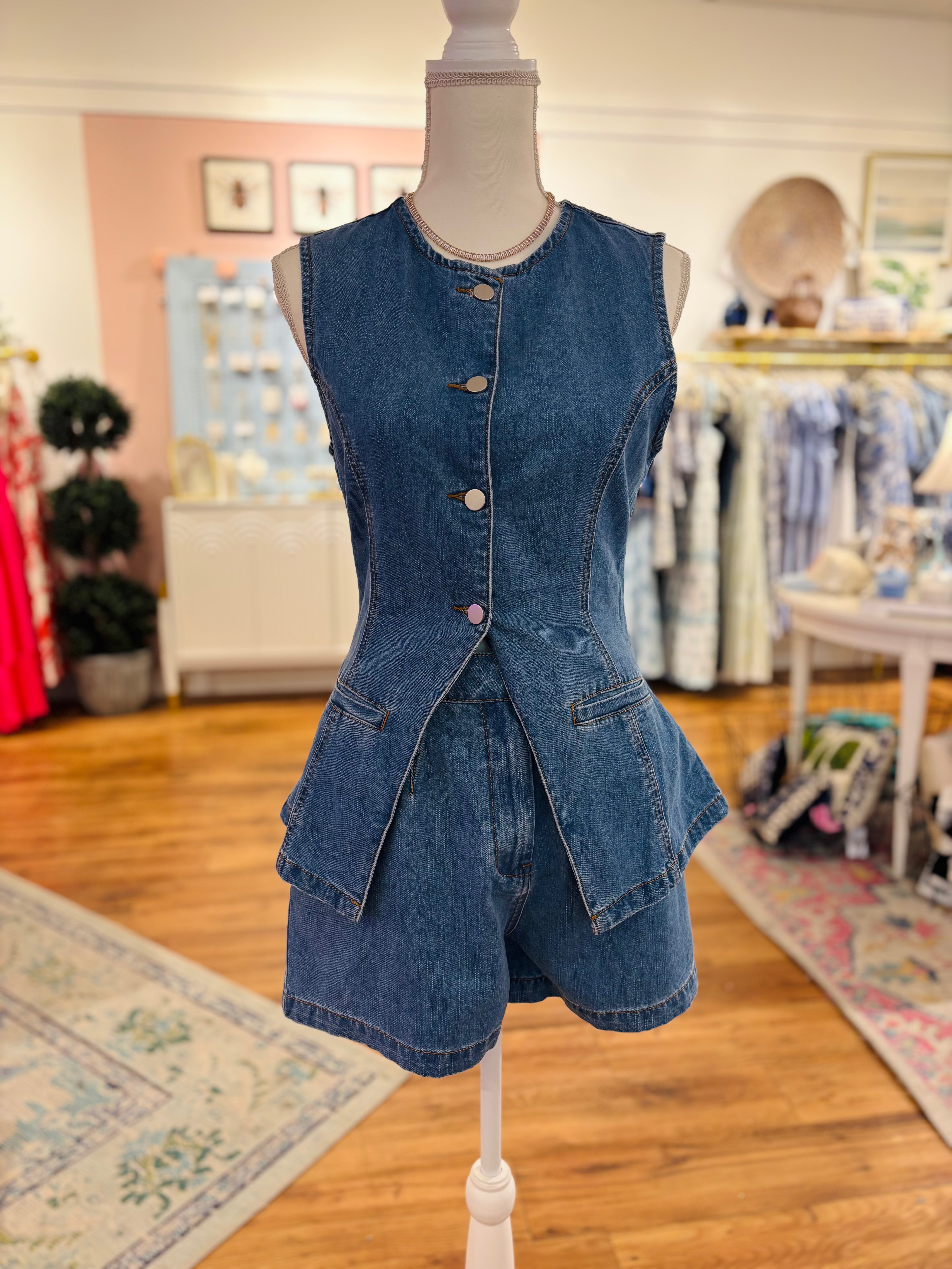 Denim Vest & Shorts Set