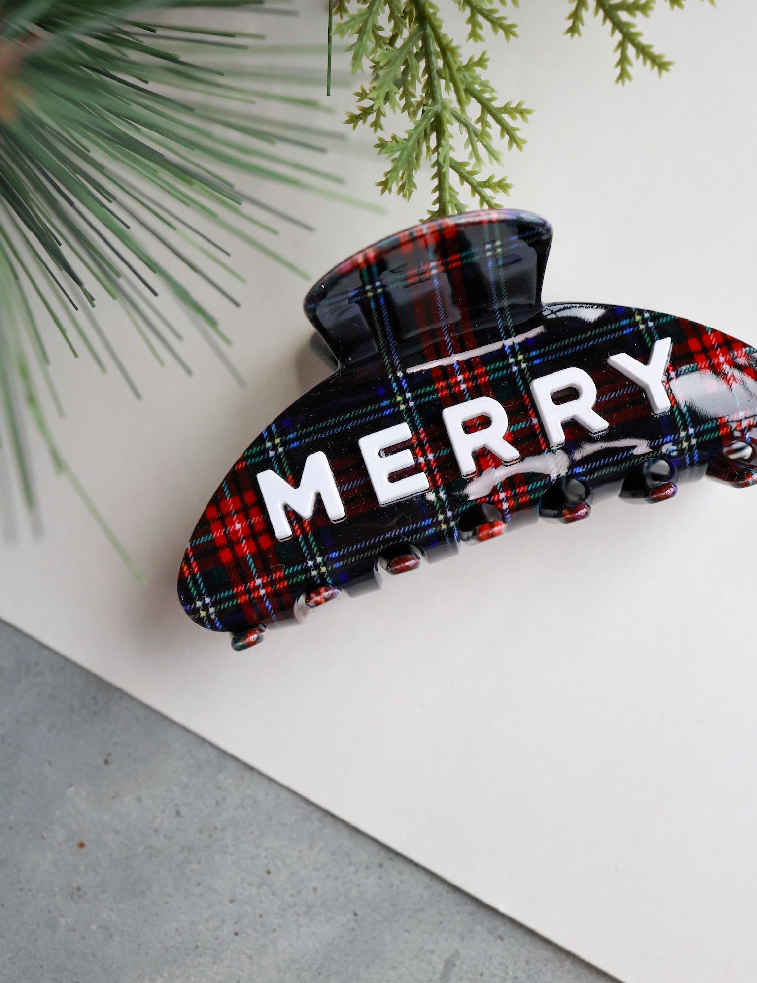 Navy Merry Plaid Claw Clip