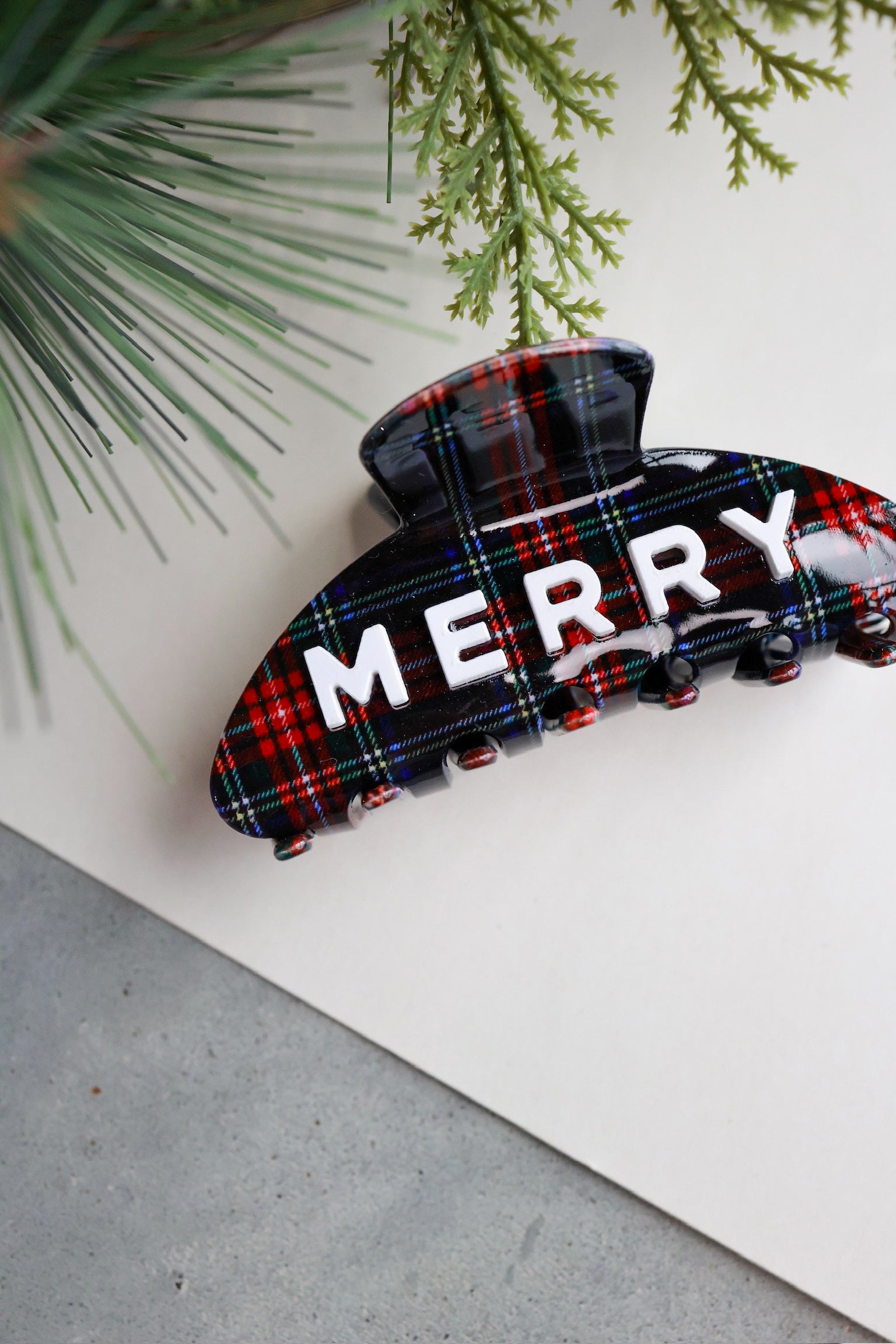Navy Merry Plaid Claw Clip