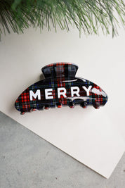 Navy Merry Plaid Claw Clip