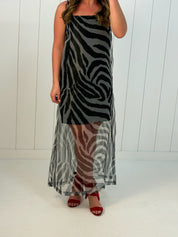 Black Zebra Sheer Mesh Maxi Dress