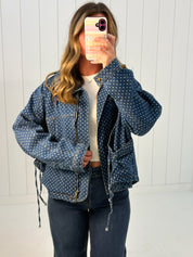 Blue Polka Dot Denim Bomber Jacket