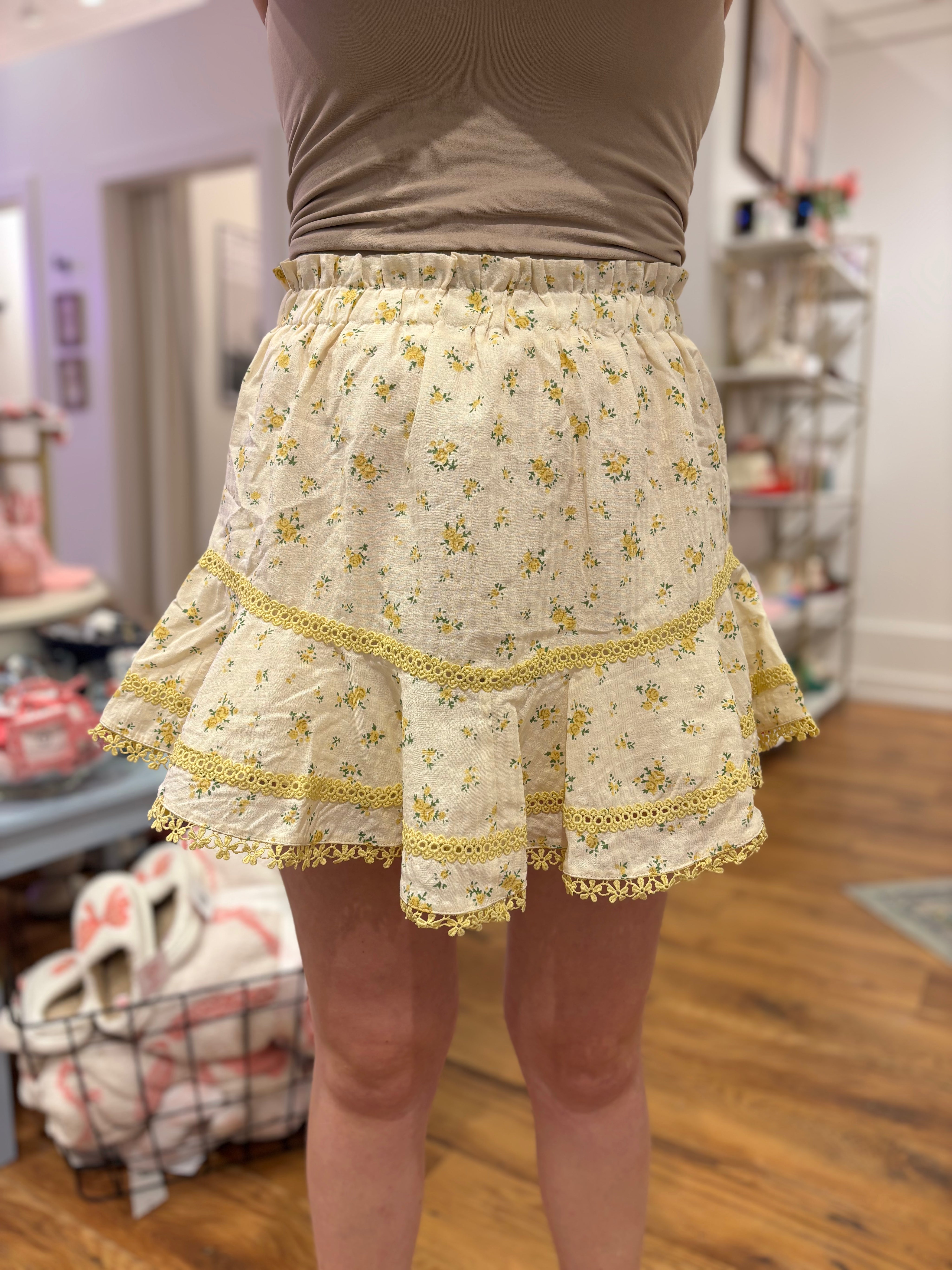 Yellow Floral Ruffle Skirt