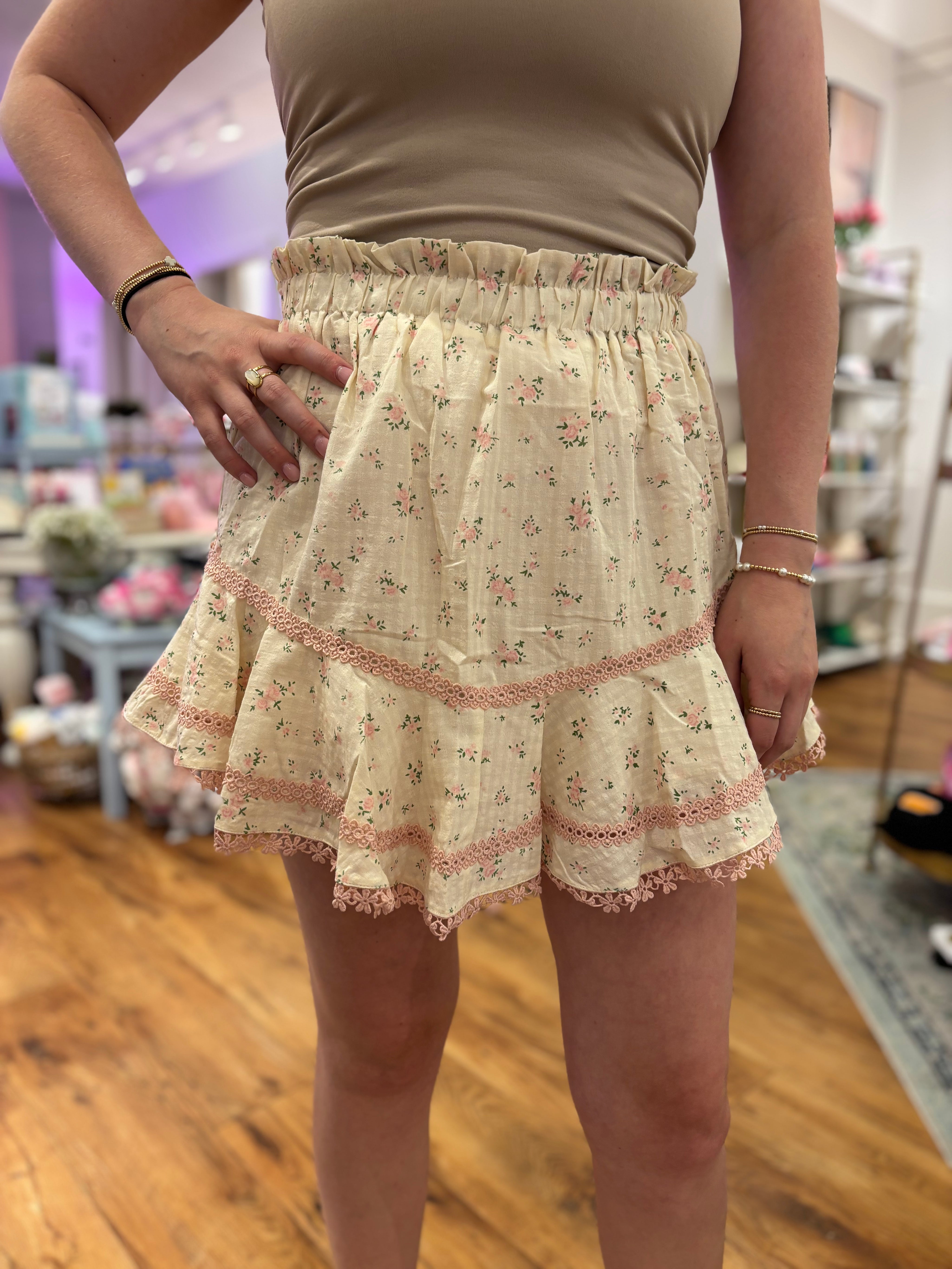 Pink Floral Ruffle Shorts