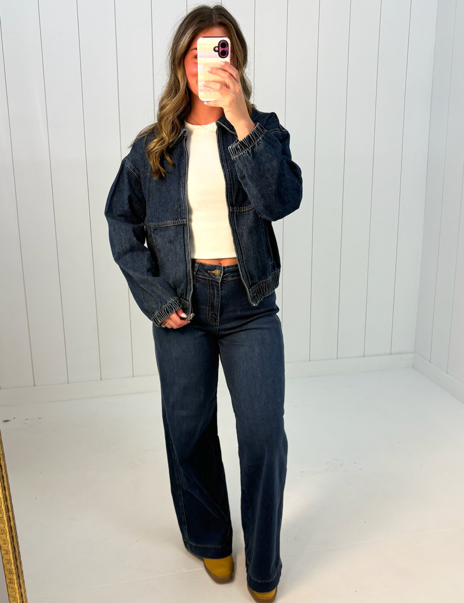 Denim Zip Up Jacket at Ninety Nine Boutique