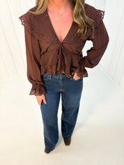 Brown Longsleeve Lace Top at Ninety Nine Boutique