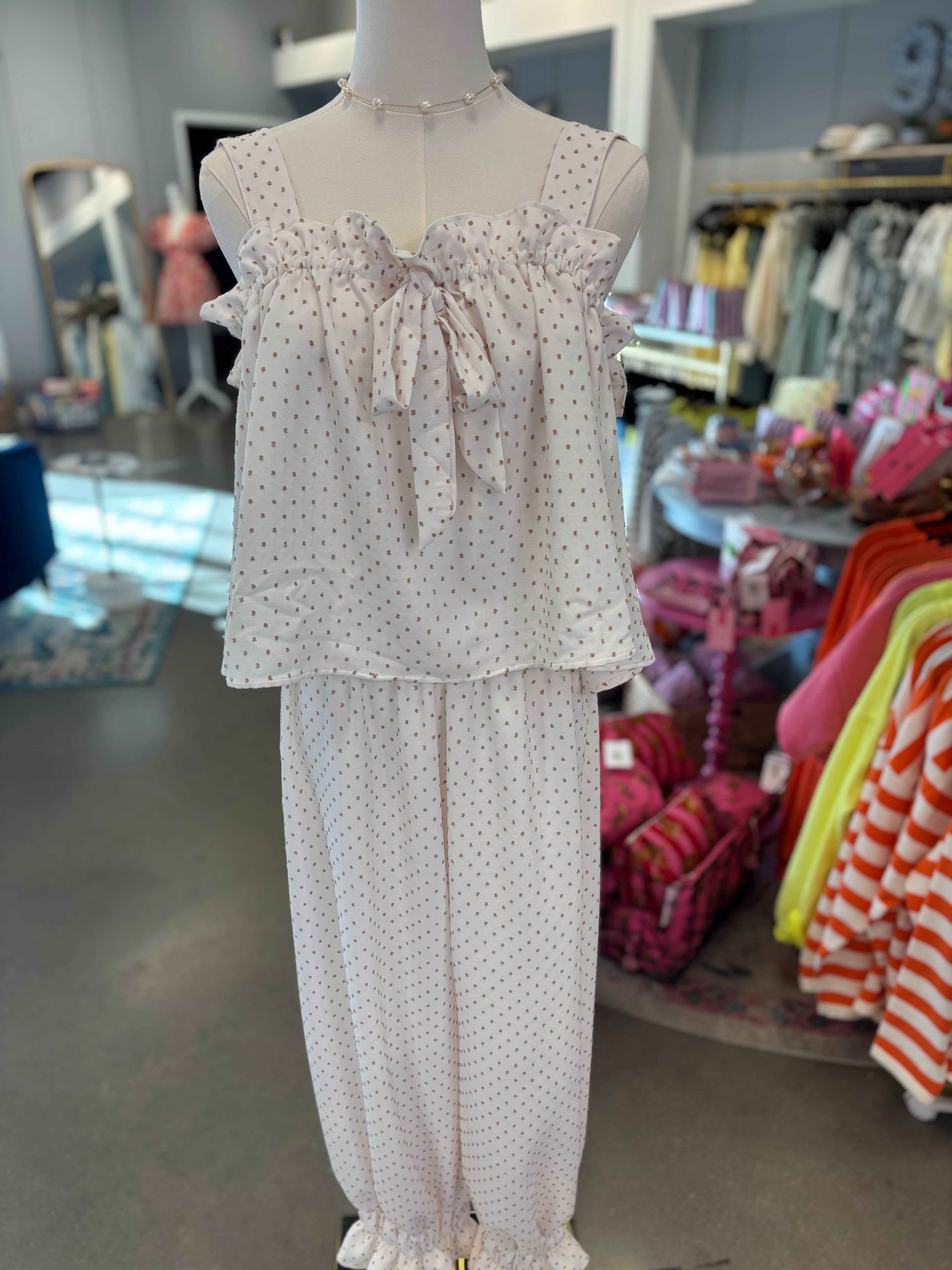White Embroidered Dot Set