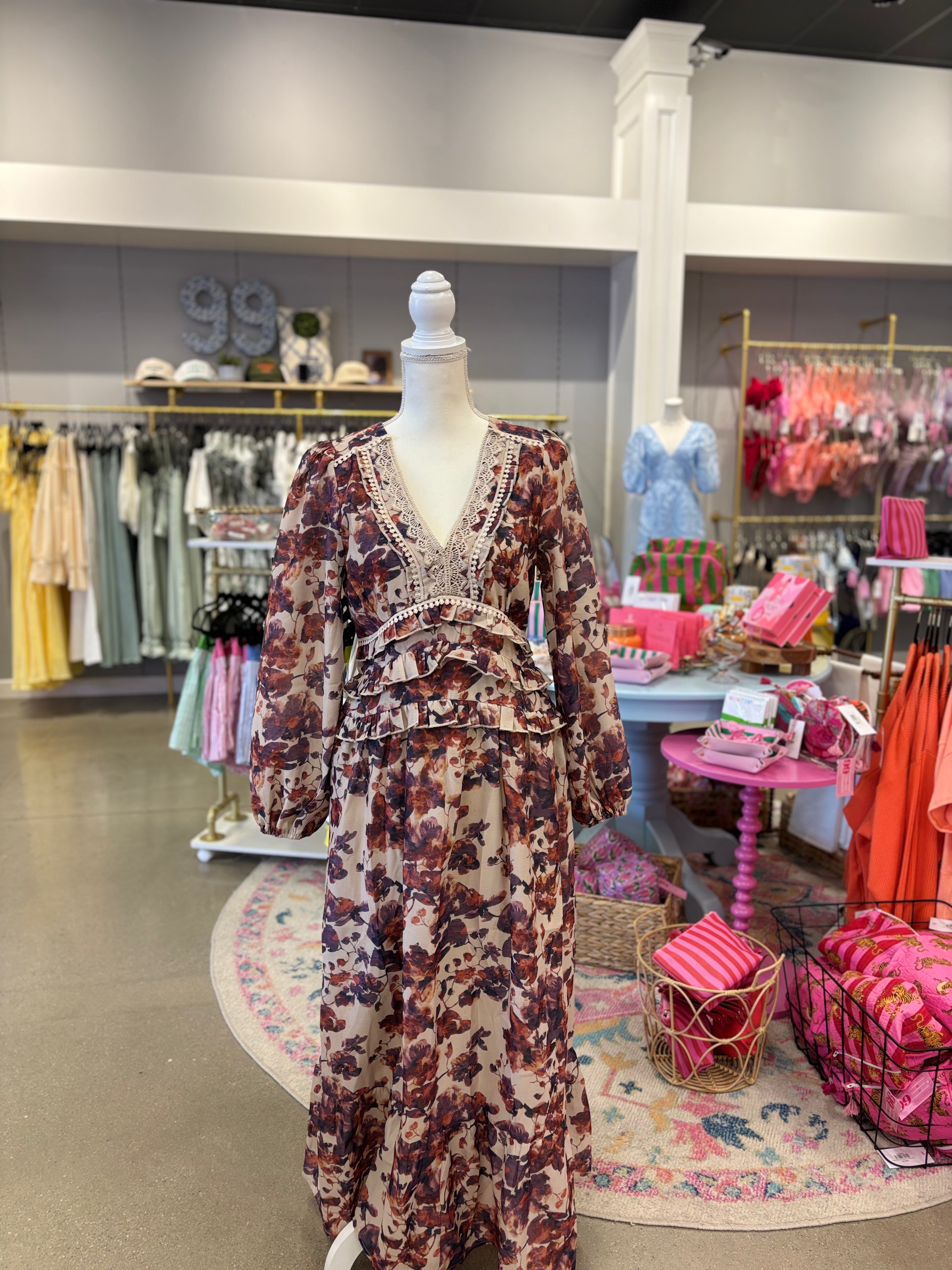 Beige Floral Maxi Dress