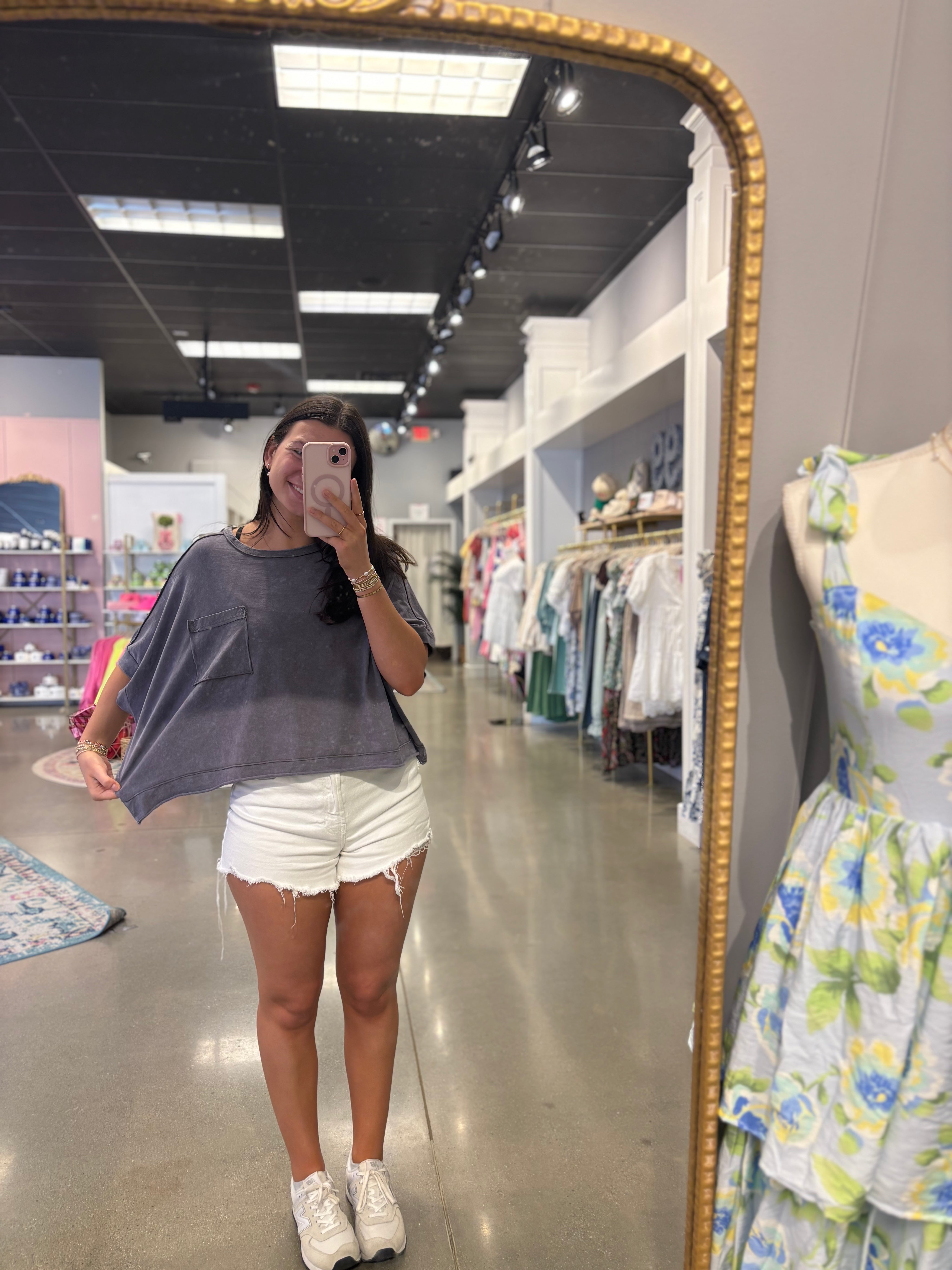 Charcoal Mineral Washed Oversized Top