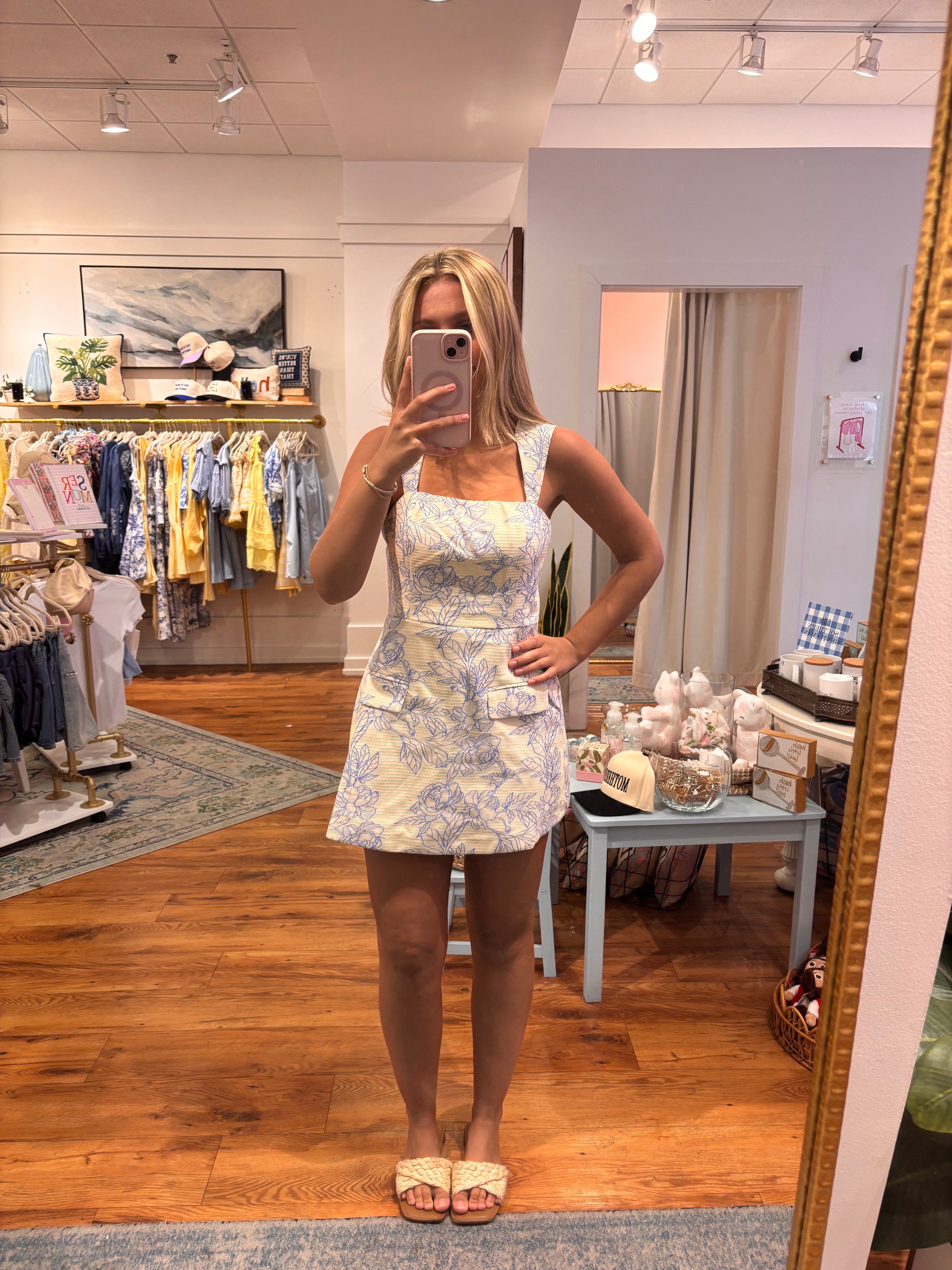 Blue Jacquard Floral Print Dress