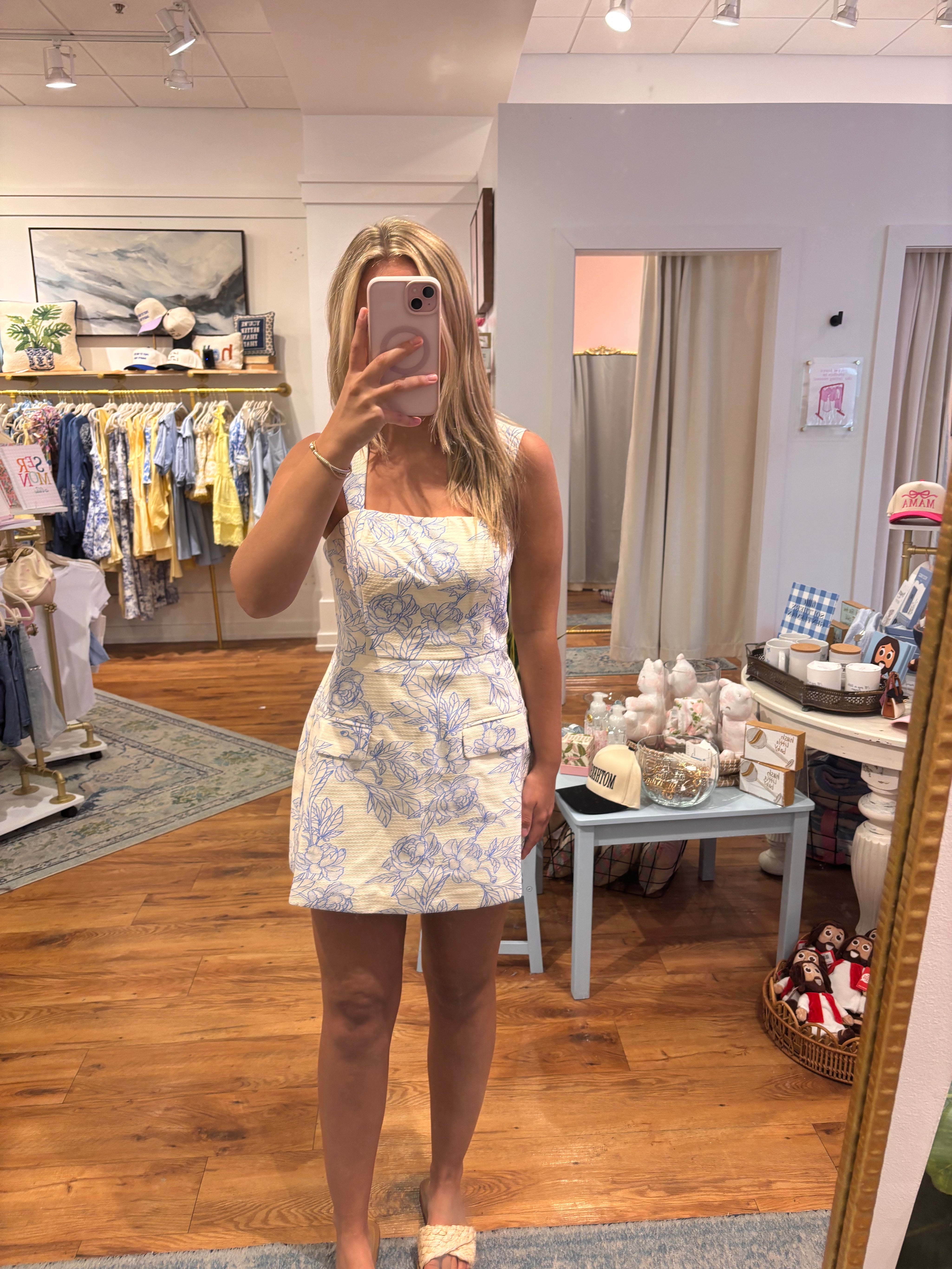 Blue Jacquard Floral Print Dress