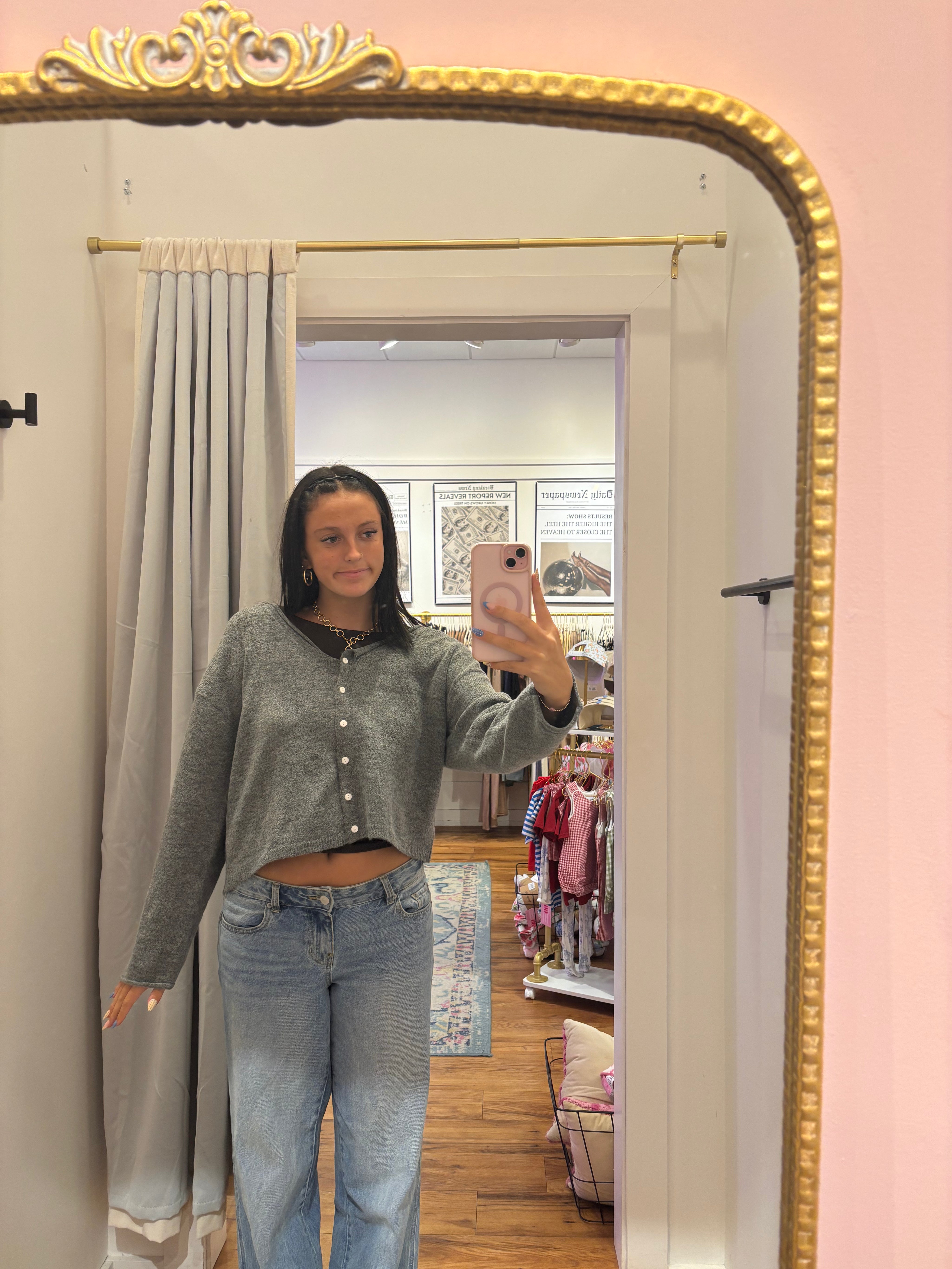 Gray V-neck Cardigan