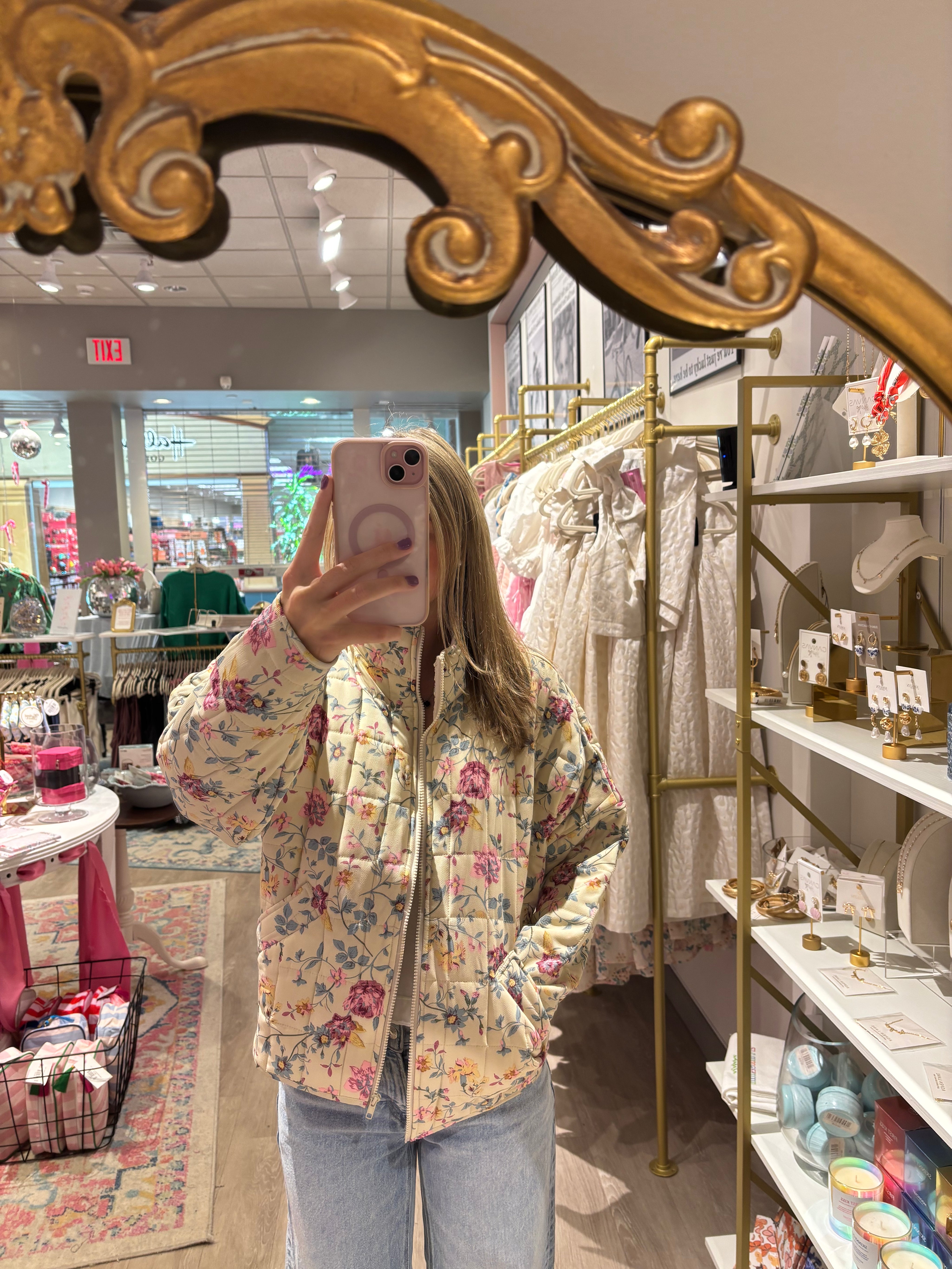 Beige Floral Quilted Jacket