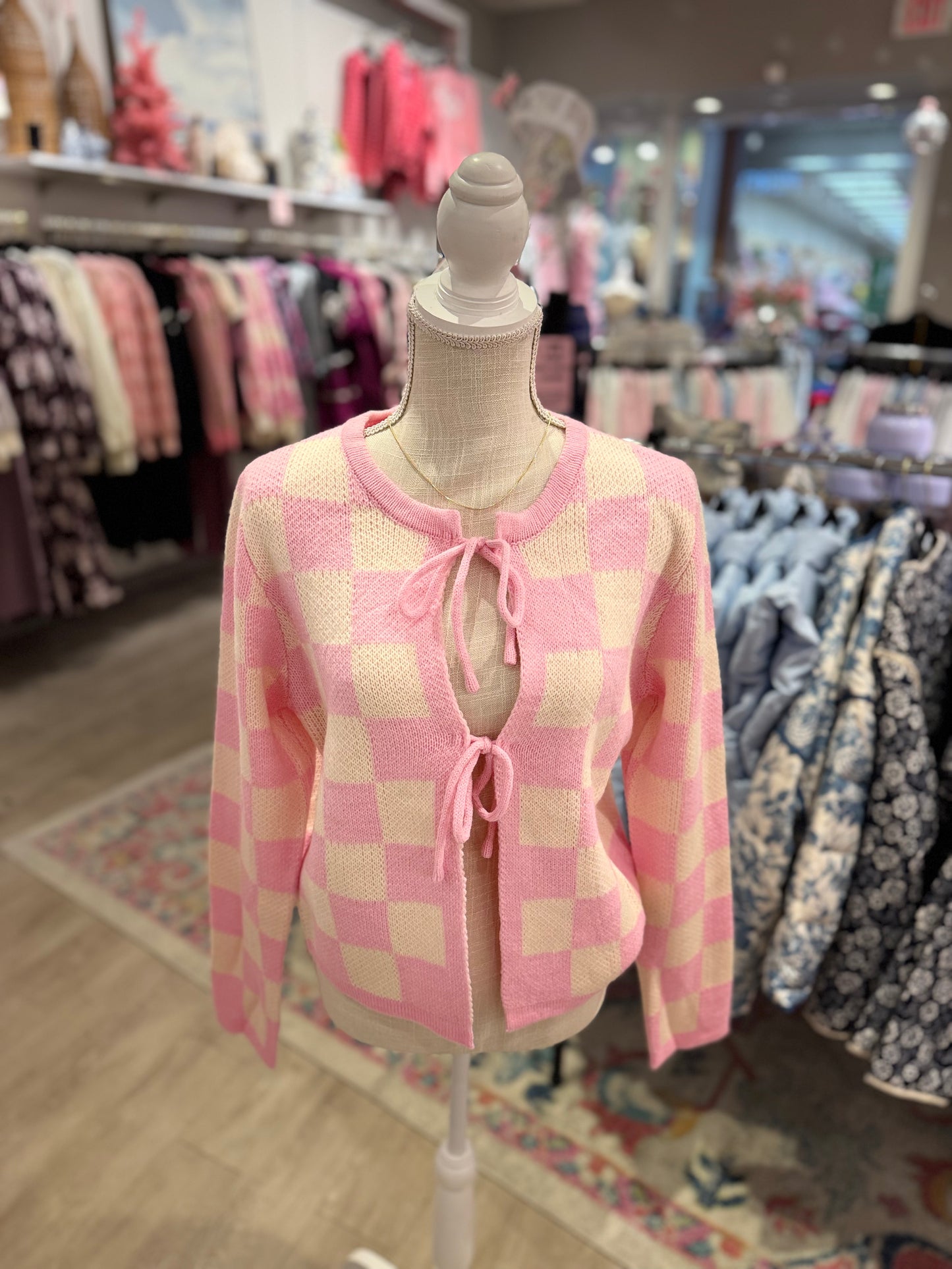 Pink Checkered Cardigan