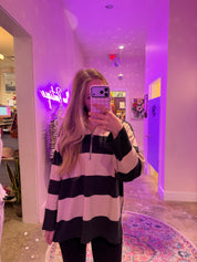 Gray & Cream Striped Half Zip — quarter zip and turtleneck
