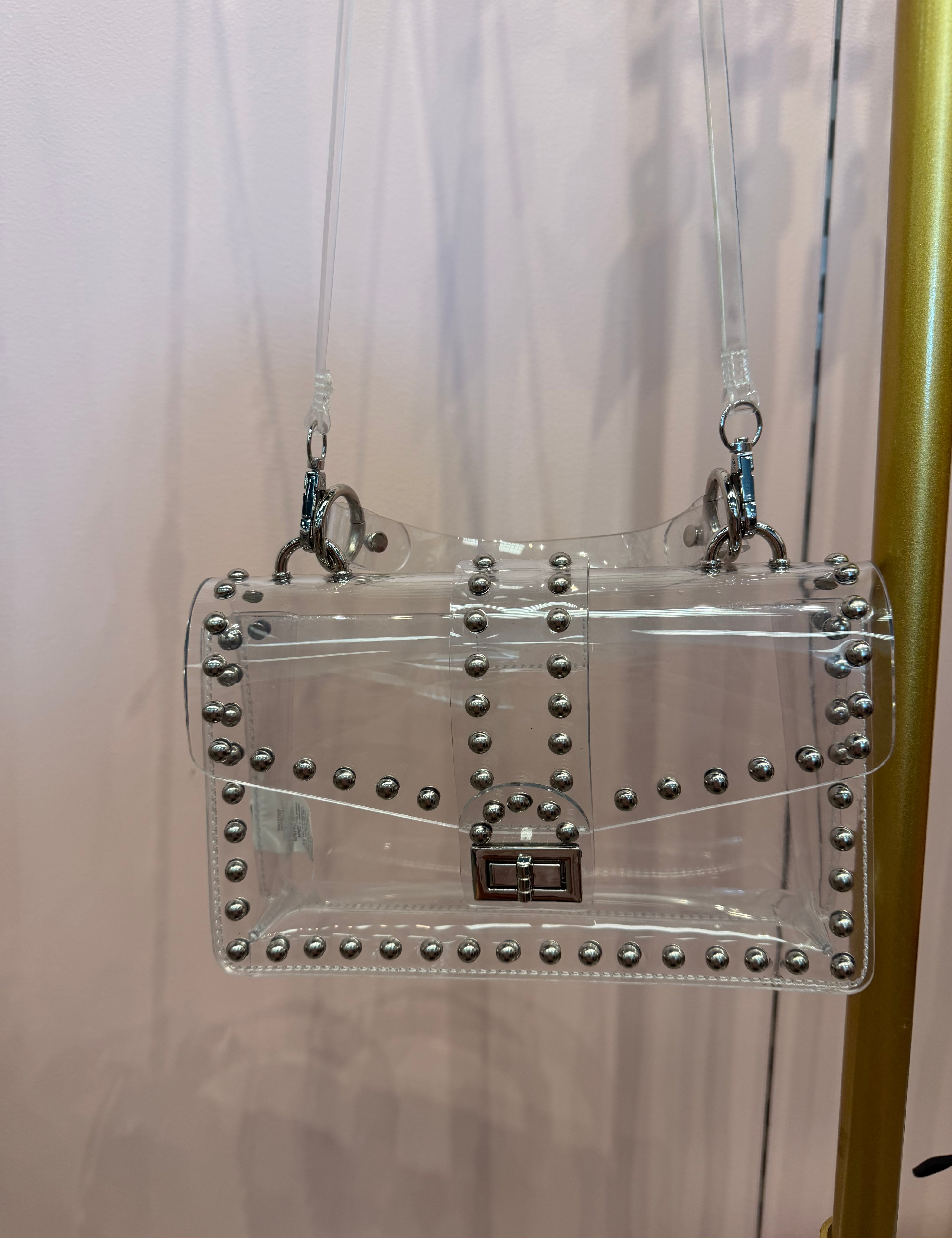 Rhinestone Studded Clear Clutch Bag showing color: clear with silver-tone hardware