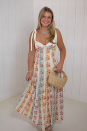 Blue & Yellow Floral Striped Maxi