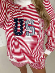 Red Striped "USA" Mockneck & Shorts Set