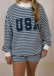 Navy Striped "USA" Mockneck & Shorts Set