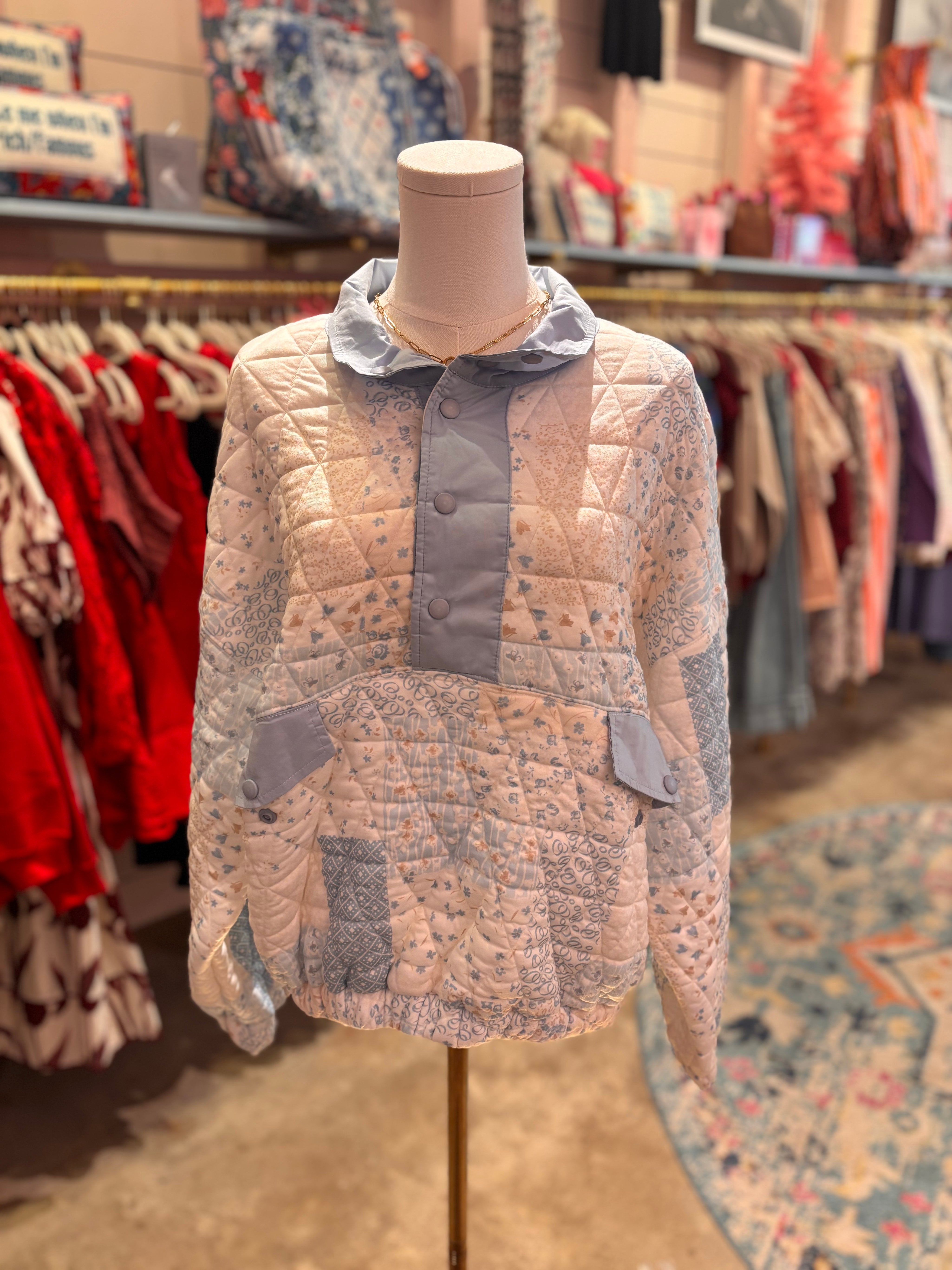 Blue Printed Quarterzip Sweater