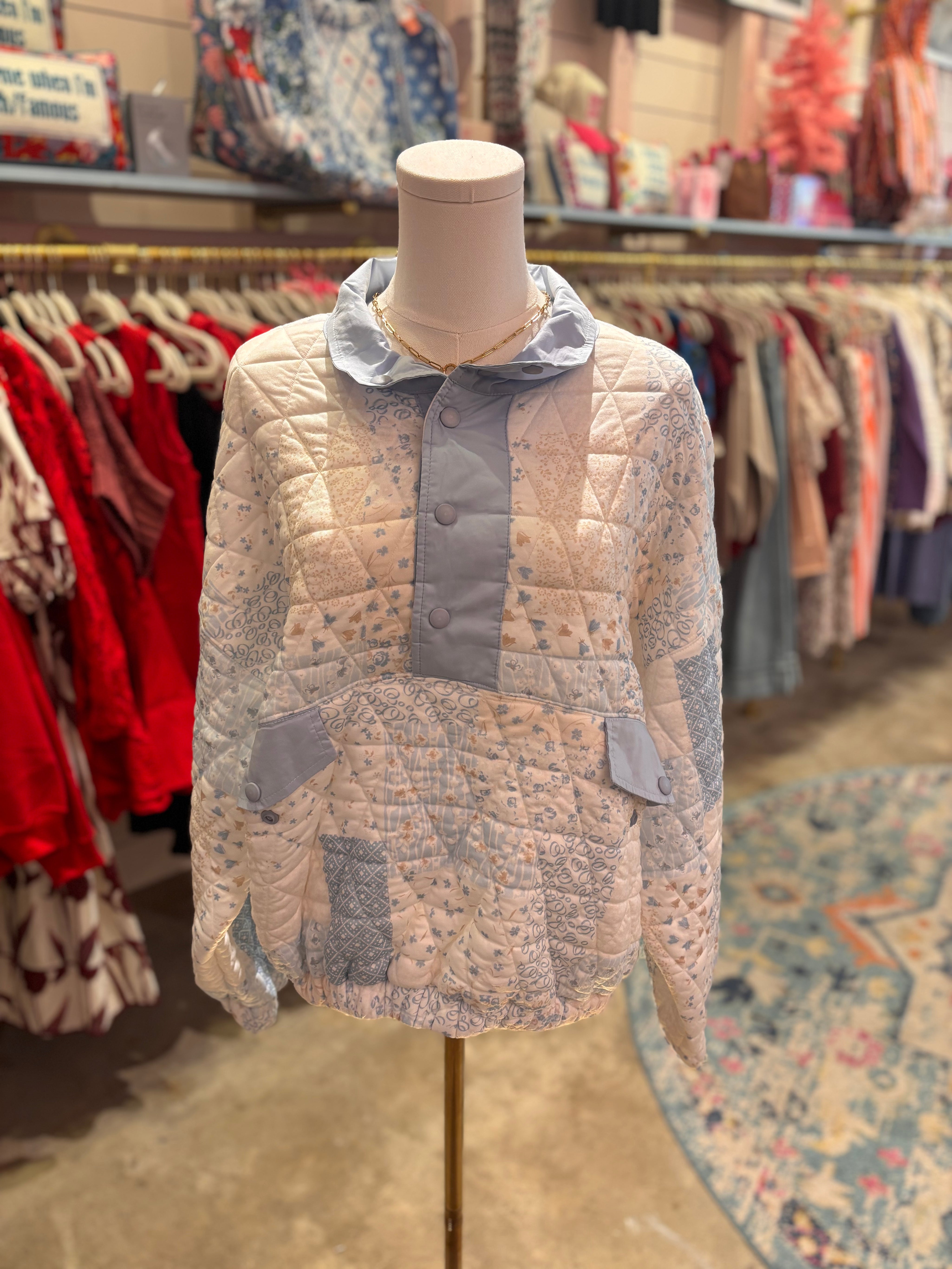 Blue Printed Quarterzip Sweater