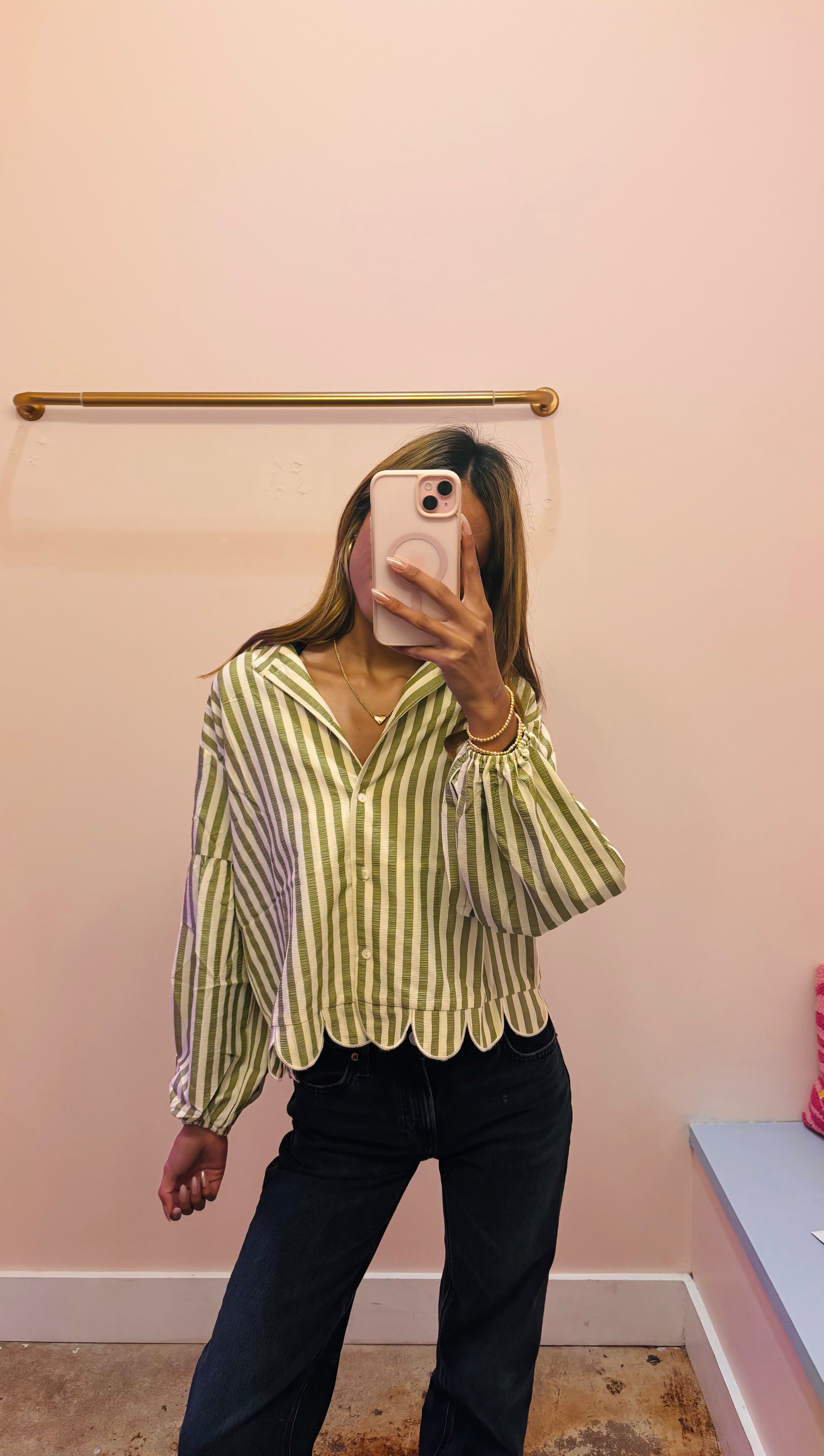 Olive Vintage Stripped Button Down