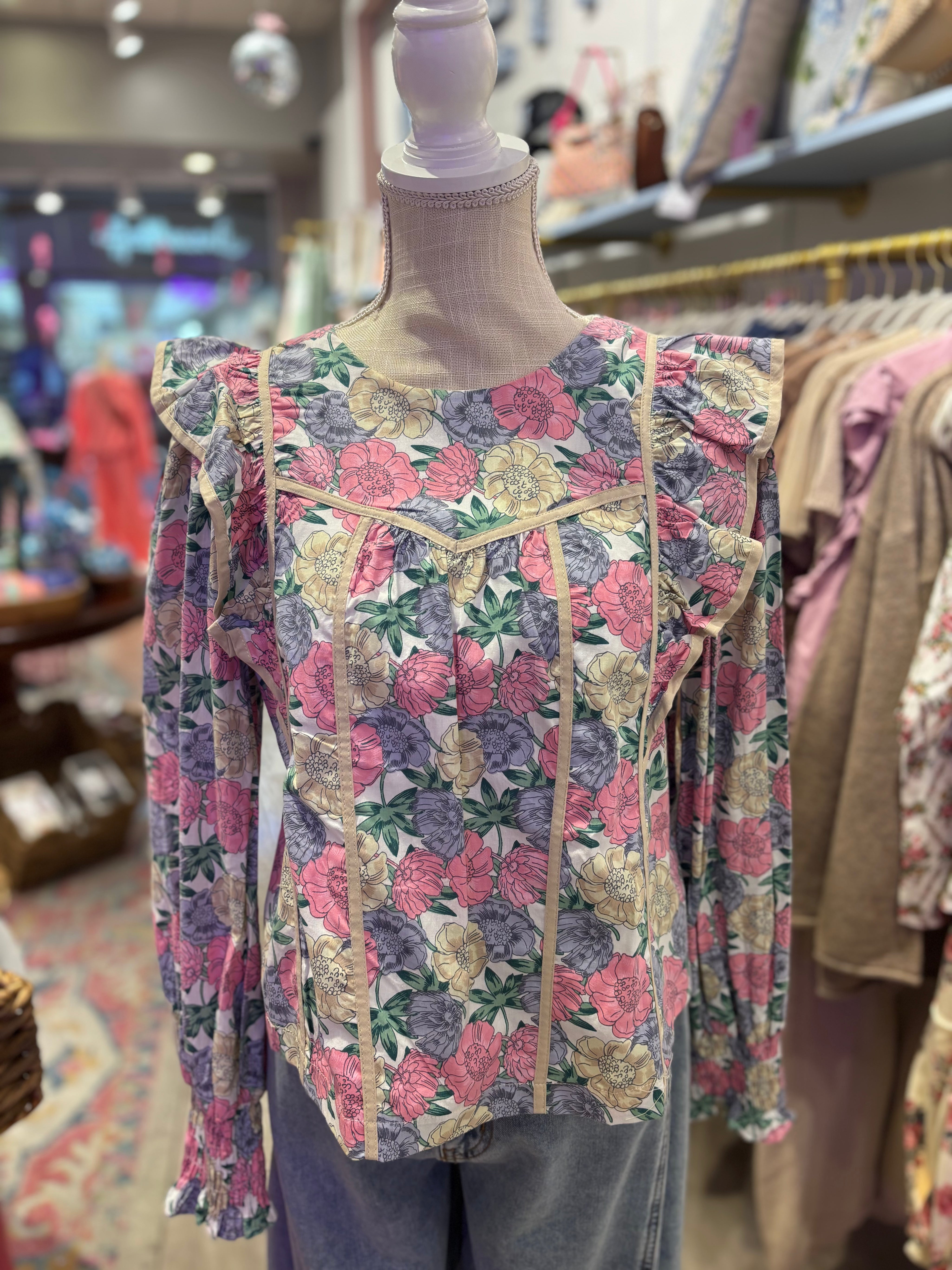 Ivory Floral Flutter Sleeve Top