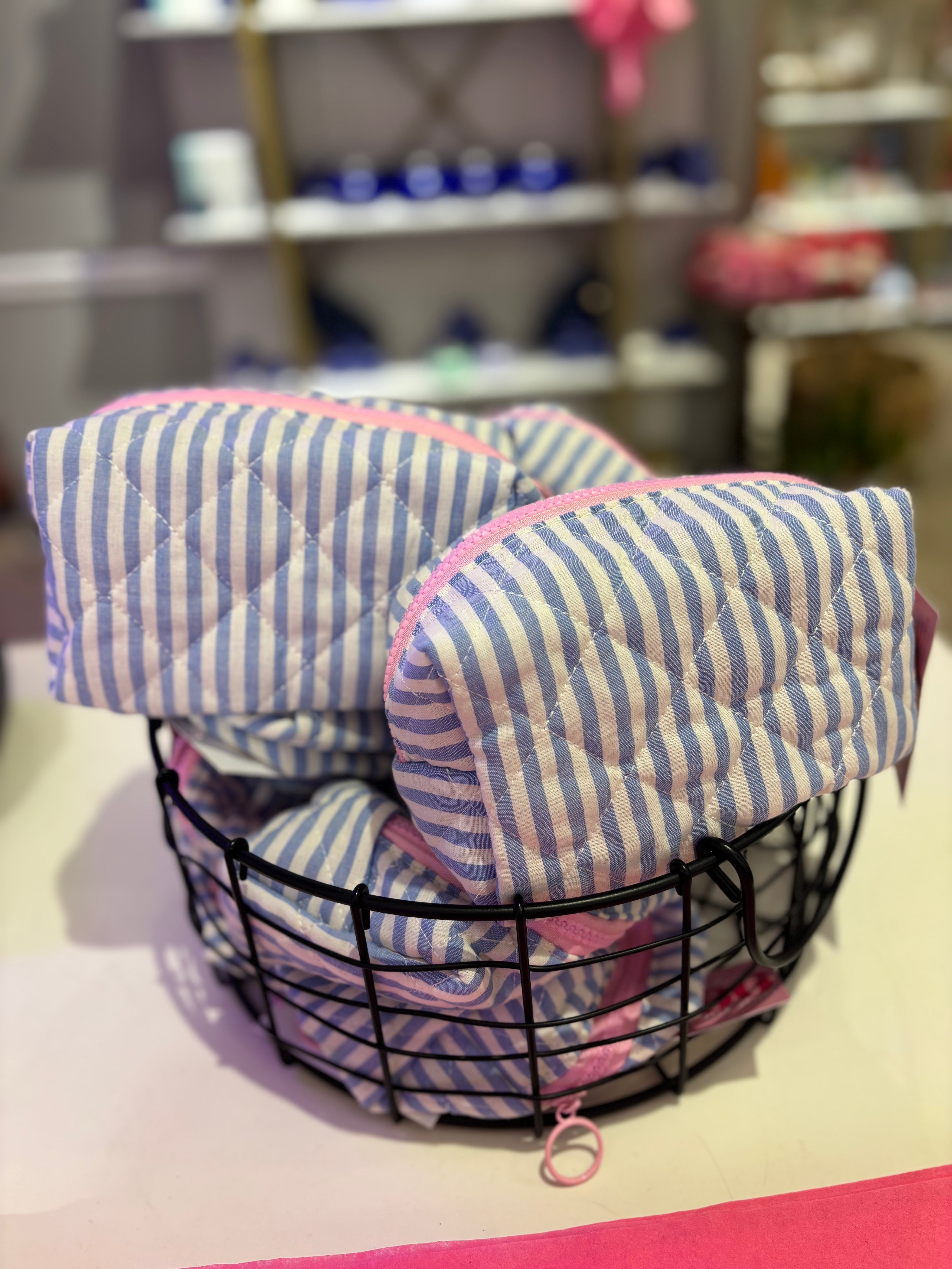Blue Striped Makeup Bag