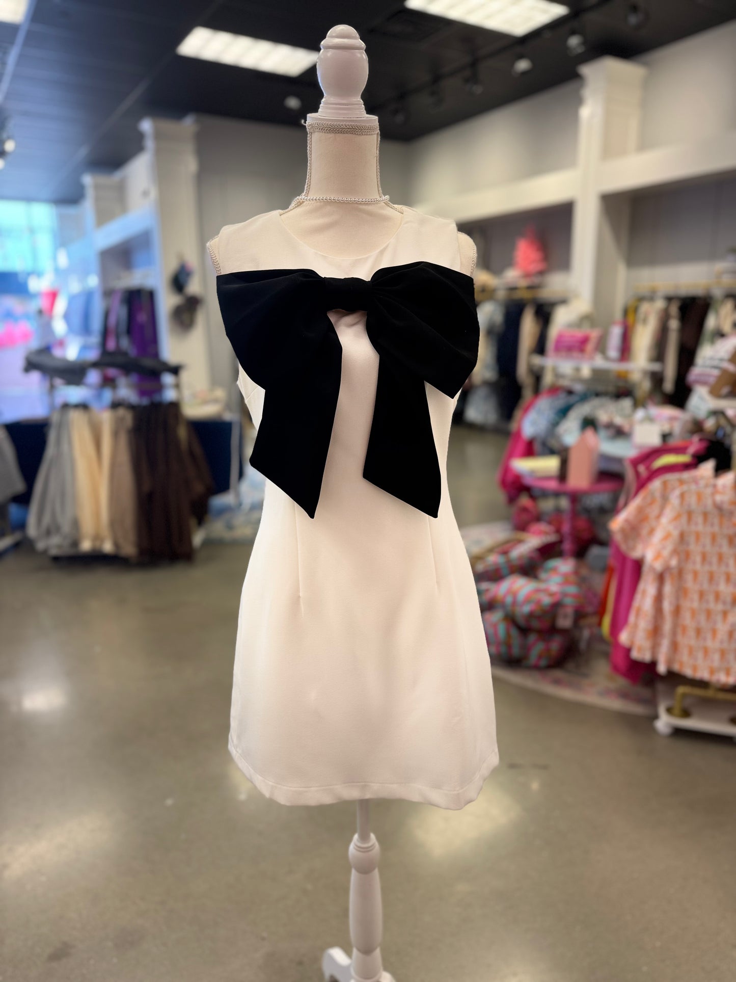 White W/ Black Bow Dress