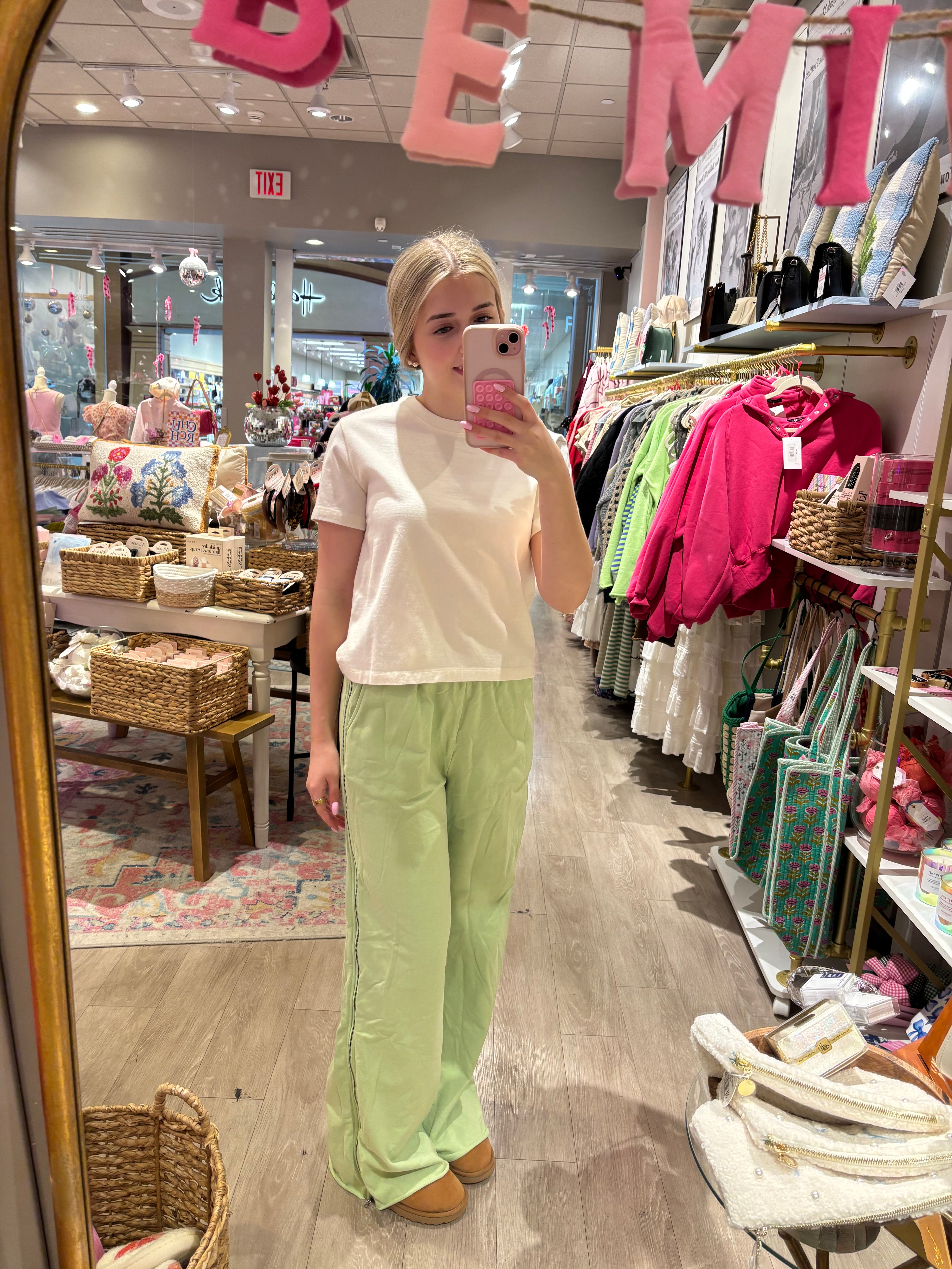 Green Zipper Wide Leg Sweatpants