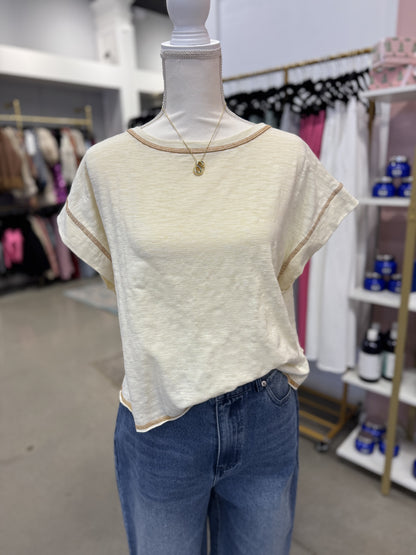 Cream Open Back Short Sleeve Top