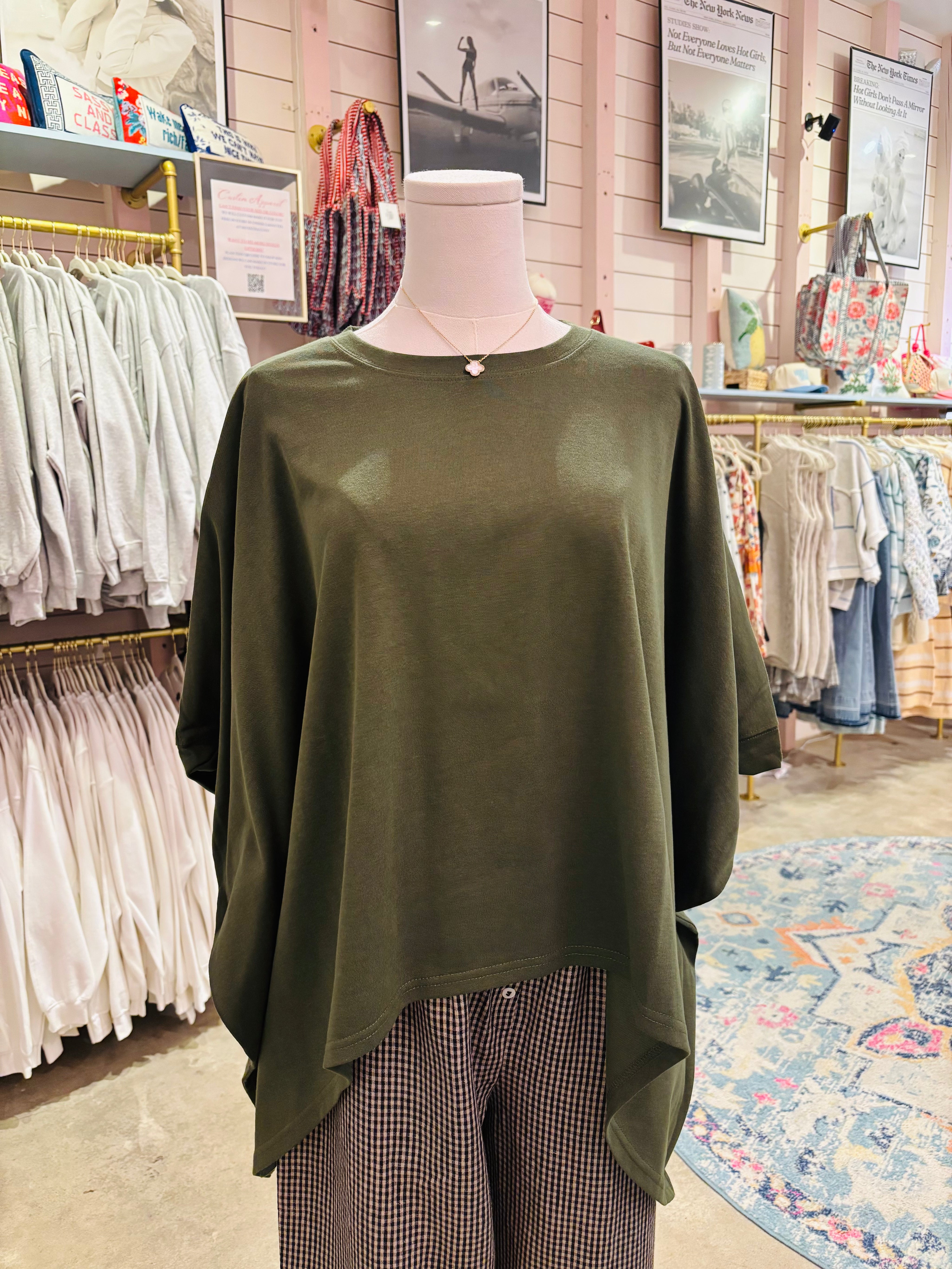 Dark Green Loose Fit Short Sleeve