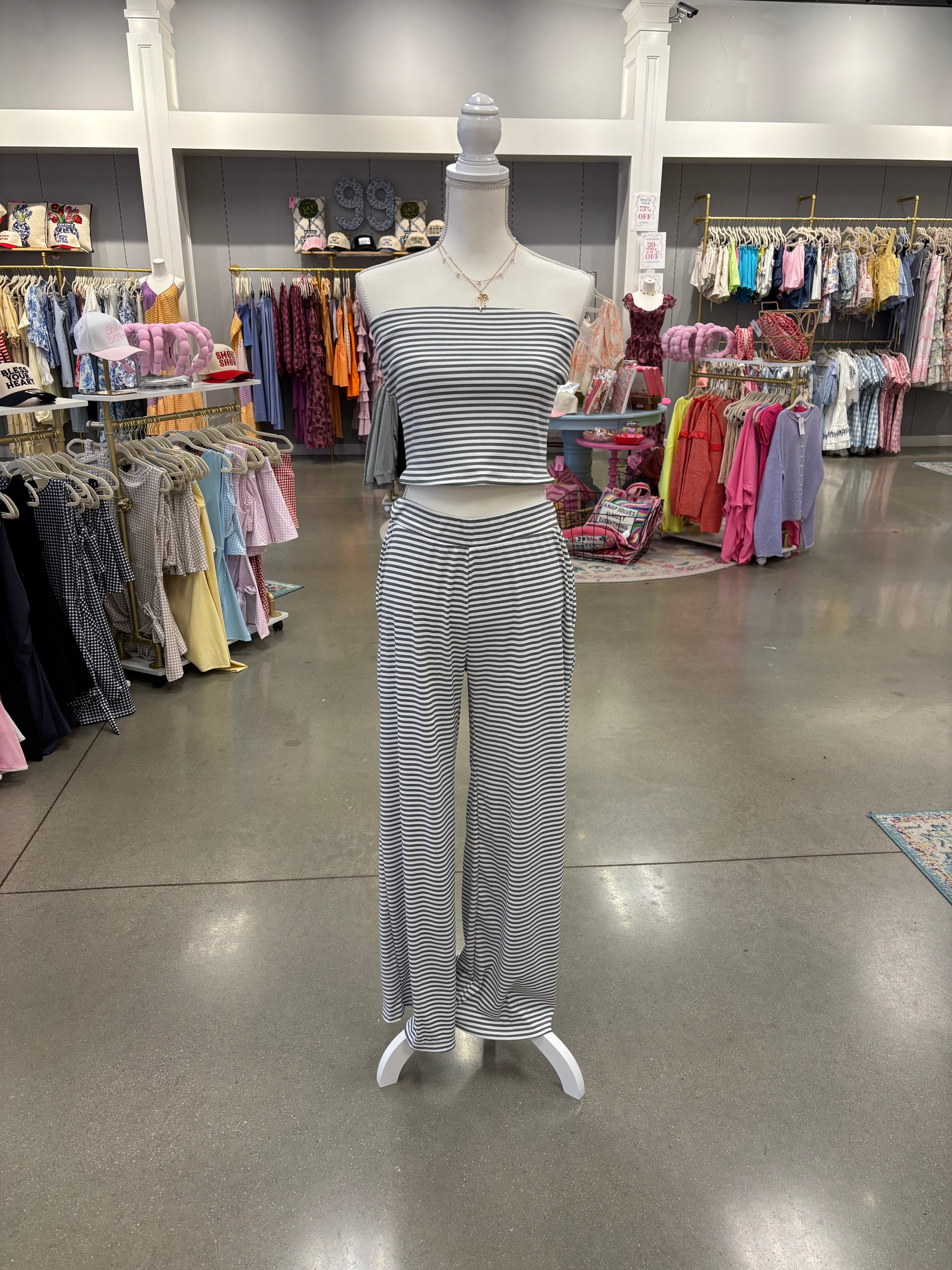 Gray Stripe Tube Top & Pants Set