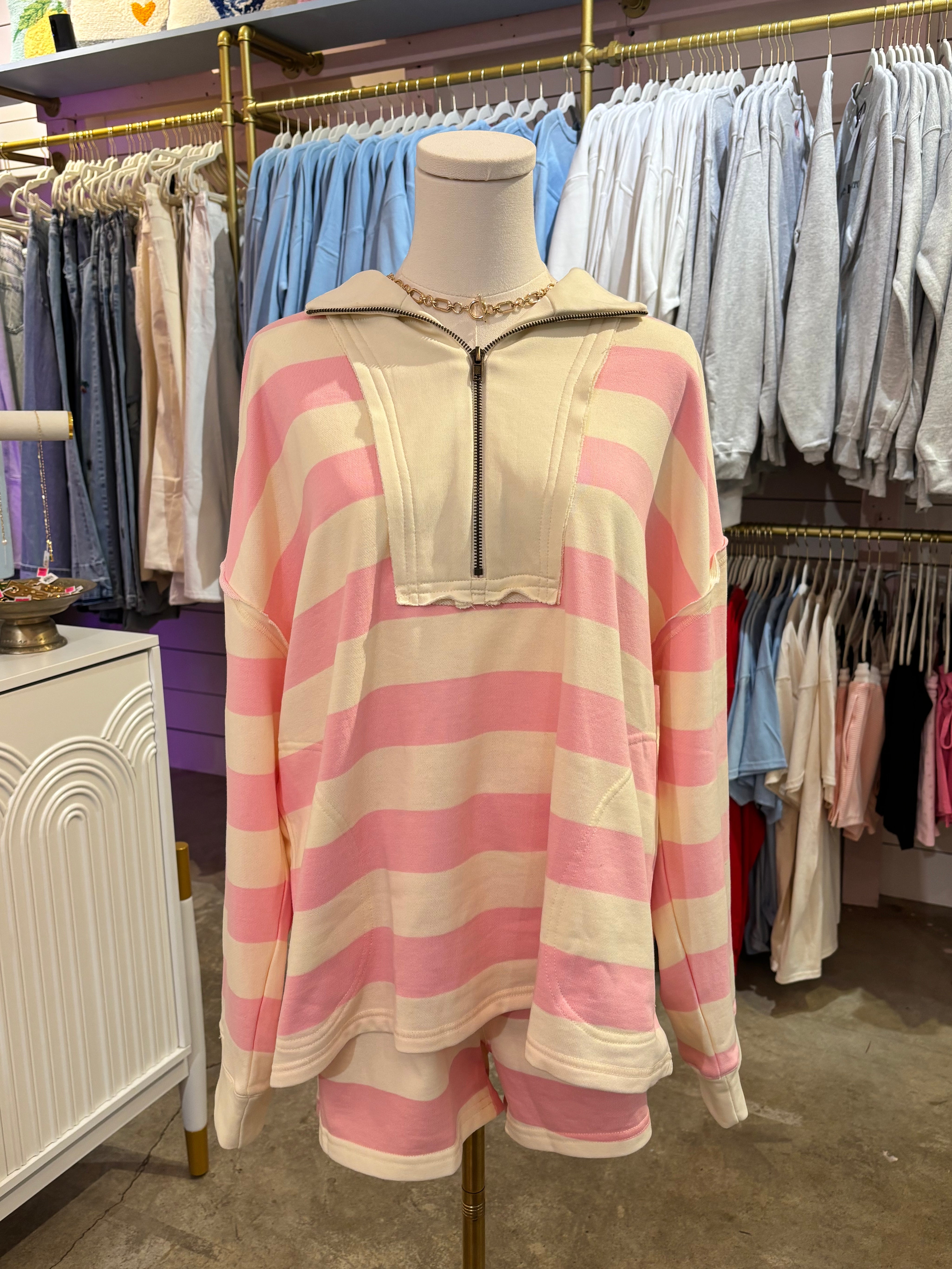Pink Striped Top and Shorts Set
