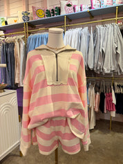 Pink Striped Top and Shorts Set