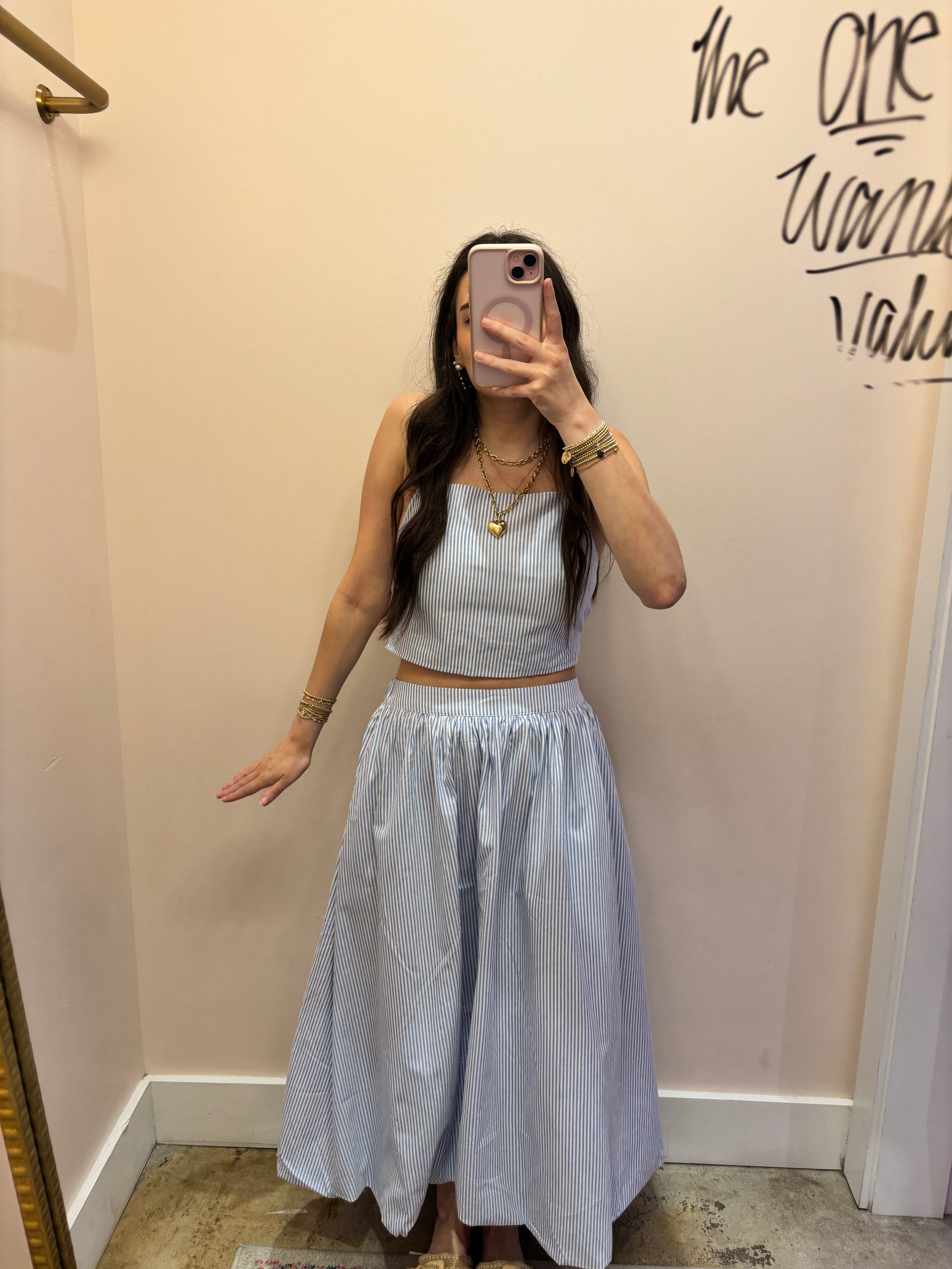 Blue Striped Top and Bubble Skirt Set