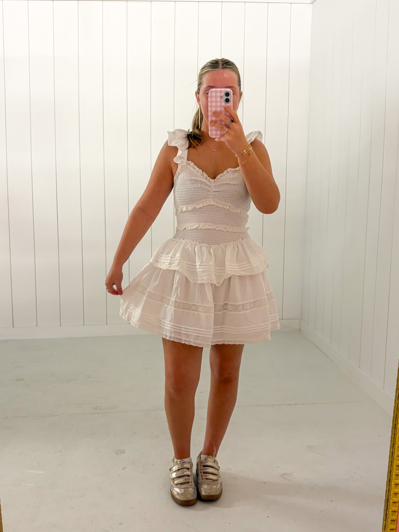 White Ruffle And Pintuck Mini Dress