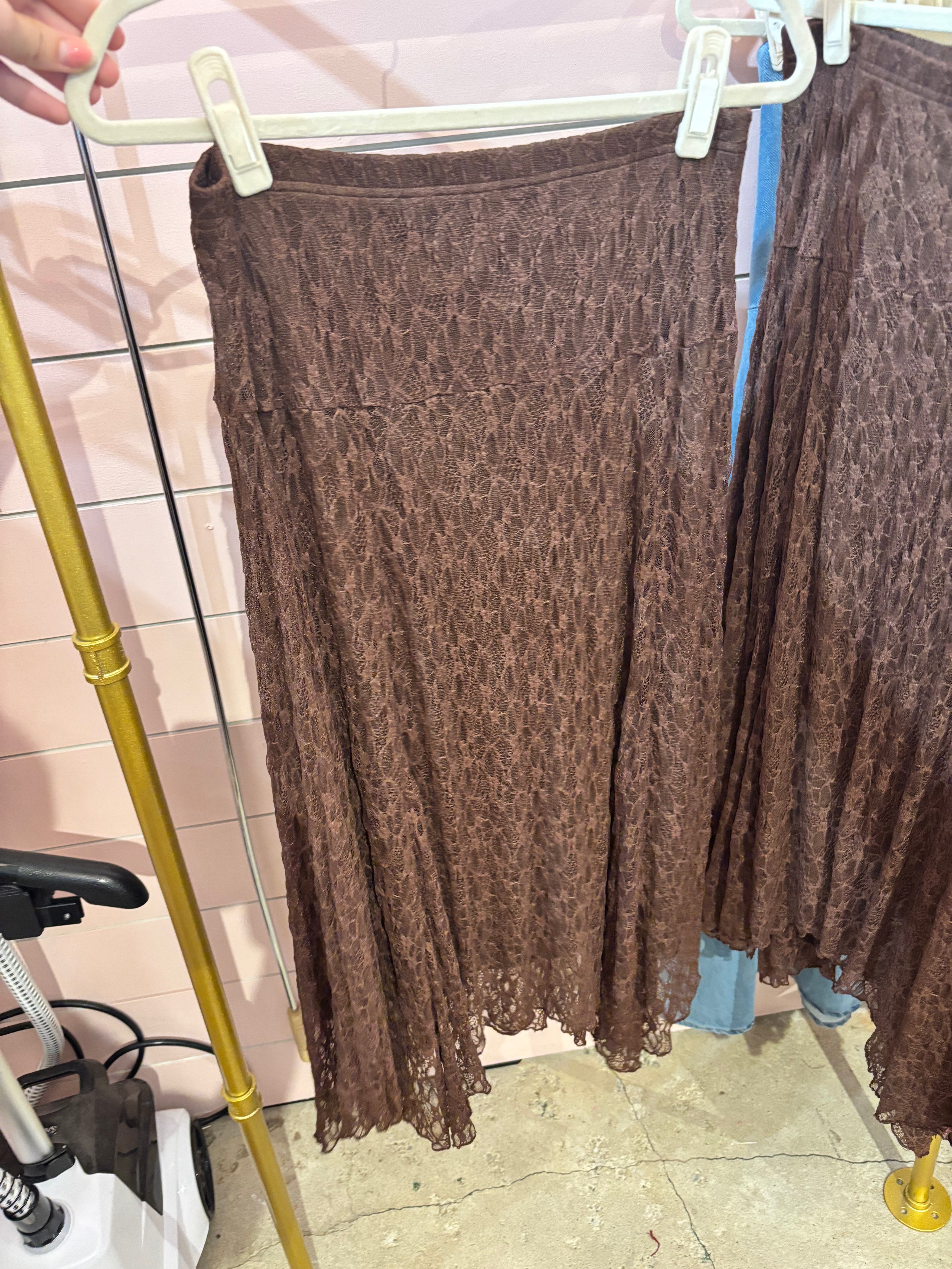 Brown Lace Midi Skirt