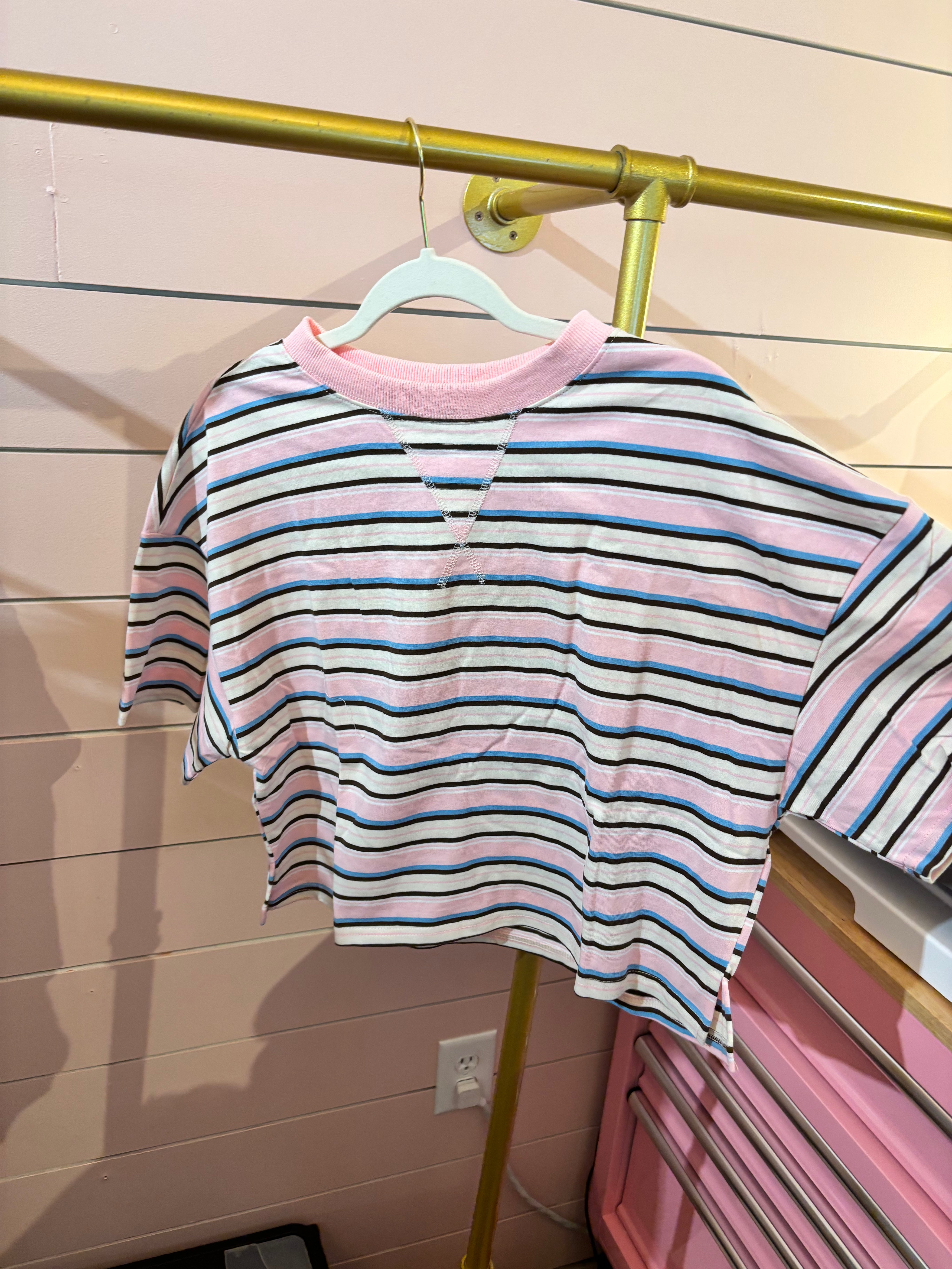 Pink Striped Short Sleeve Top