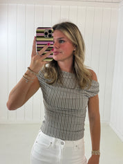 Gray Stripe Ruched Top