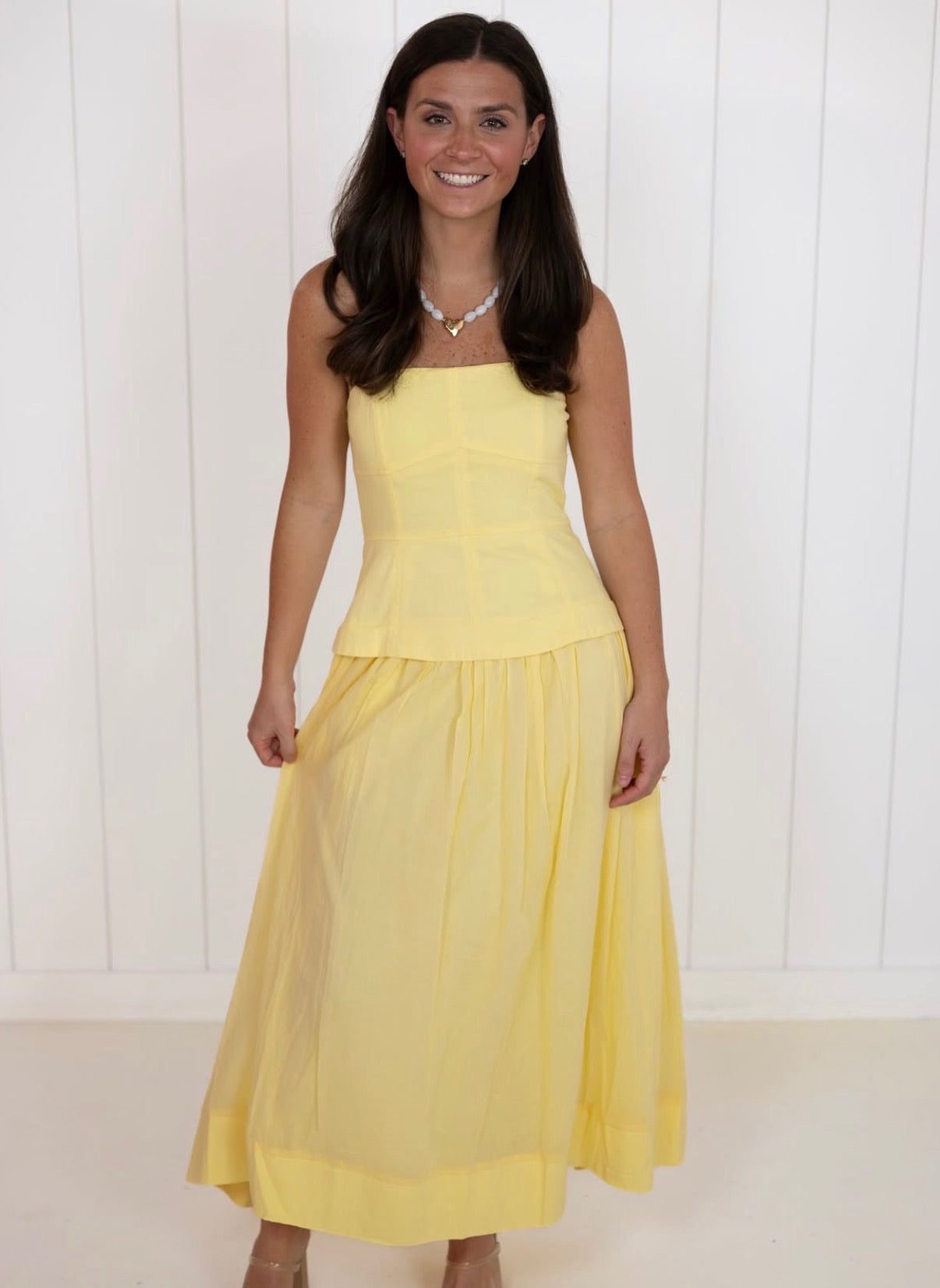 Yellow Strapless Corset Skirt Dress
