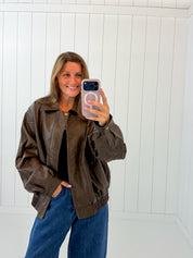 Brown Oversized Faux Jacket