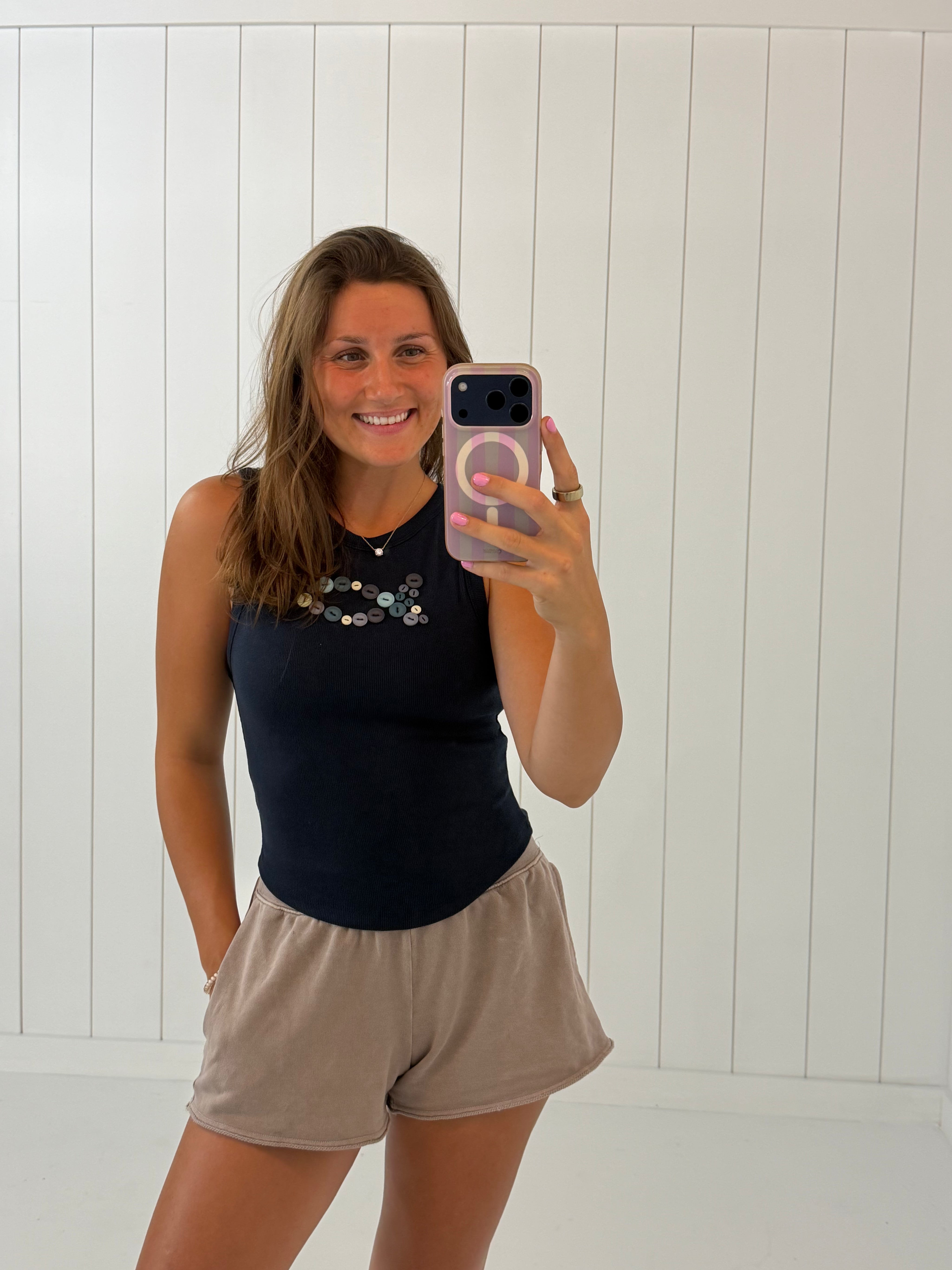 Navy Sardines Buttoned Tank