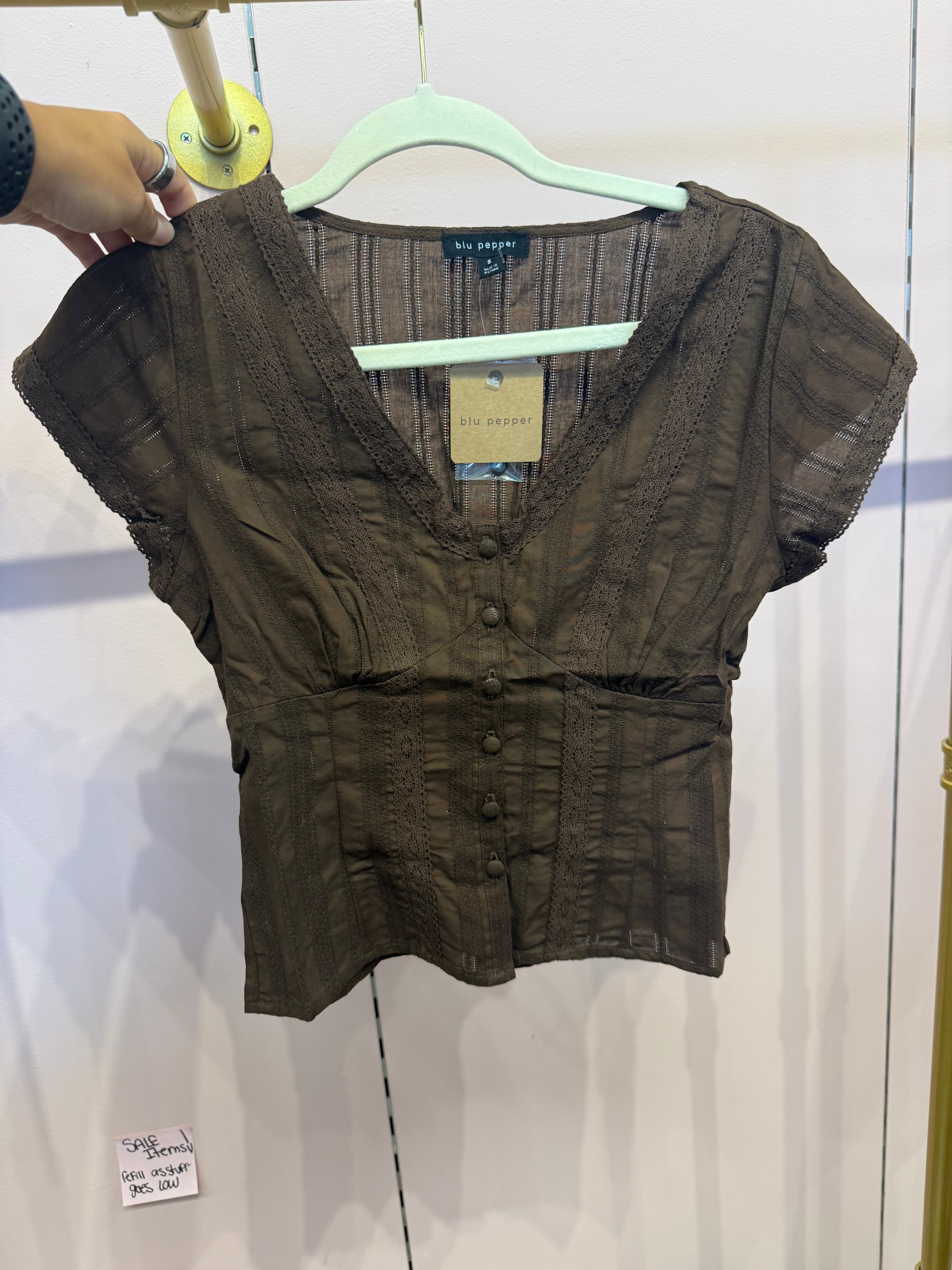 Brown Lace Peplum Top