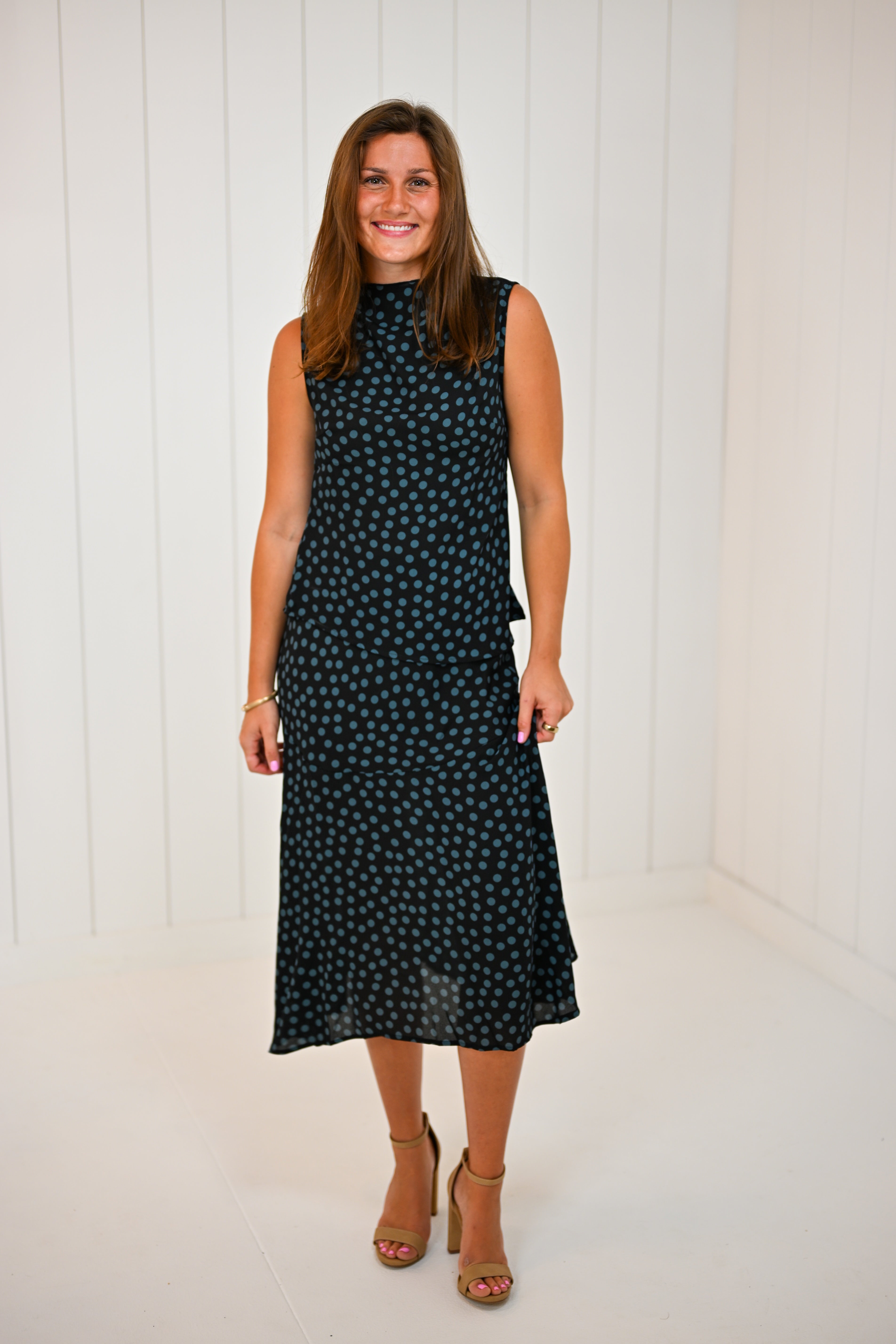 Black & Blue Polka Dot Skirt Set
